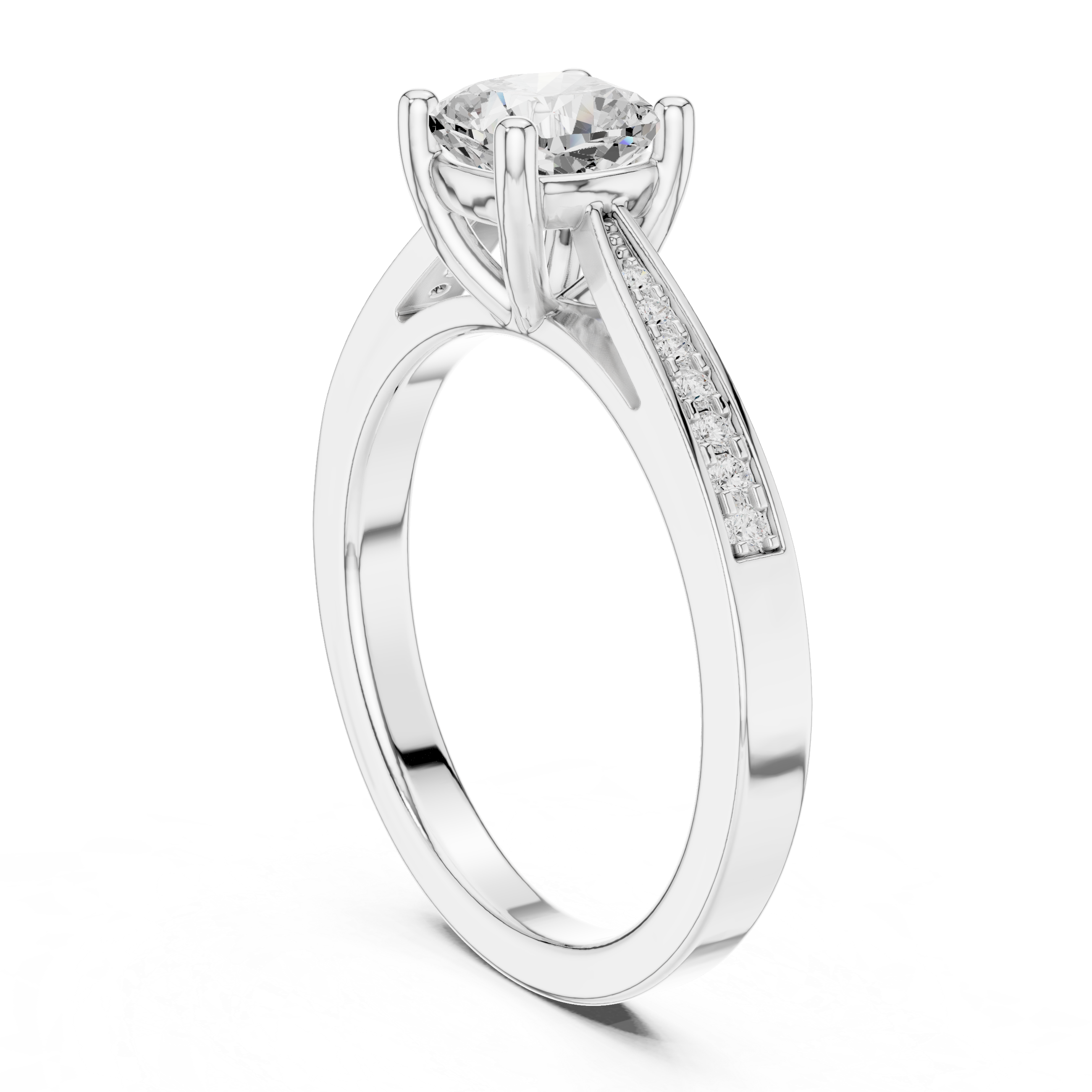 Cushion Cut Side Round Pave Set Ring