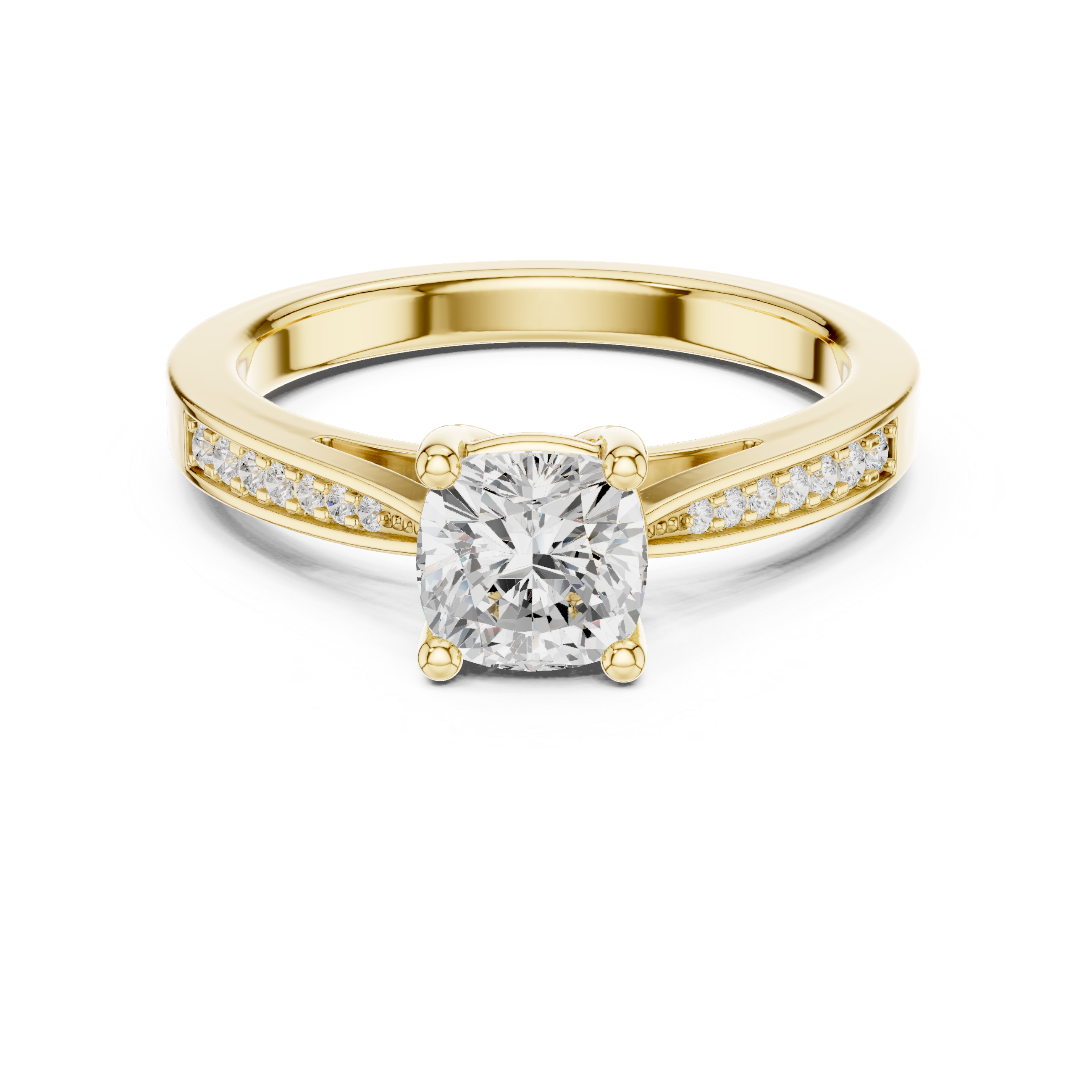 Cushion Cut Side Round Pave Set Ring