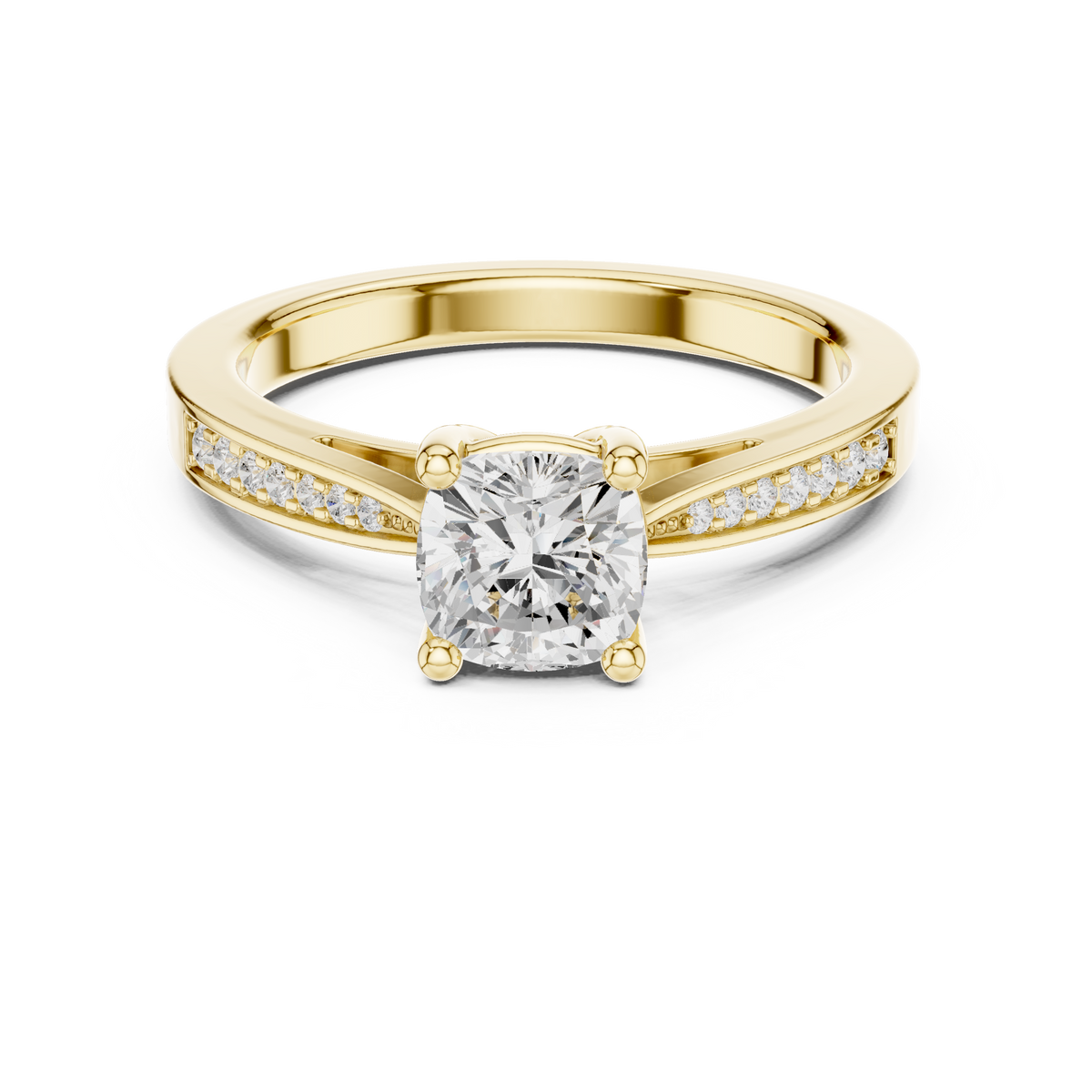 Cushion Cut Side Round Pave Set Ring