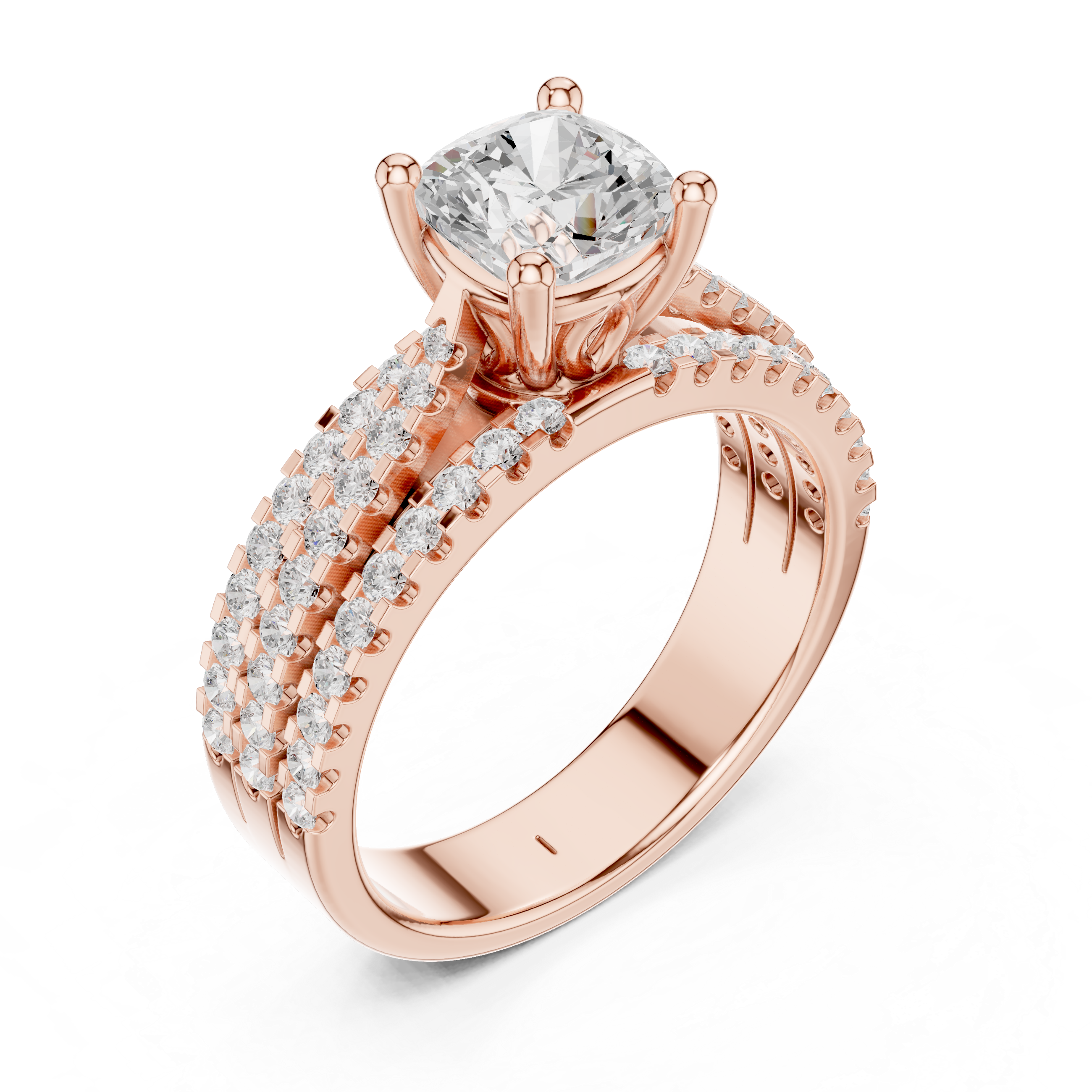Three-Row Micro Pave Cushion Diamond Ring