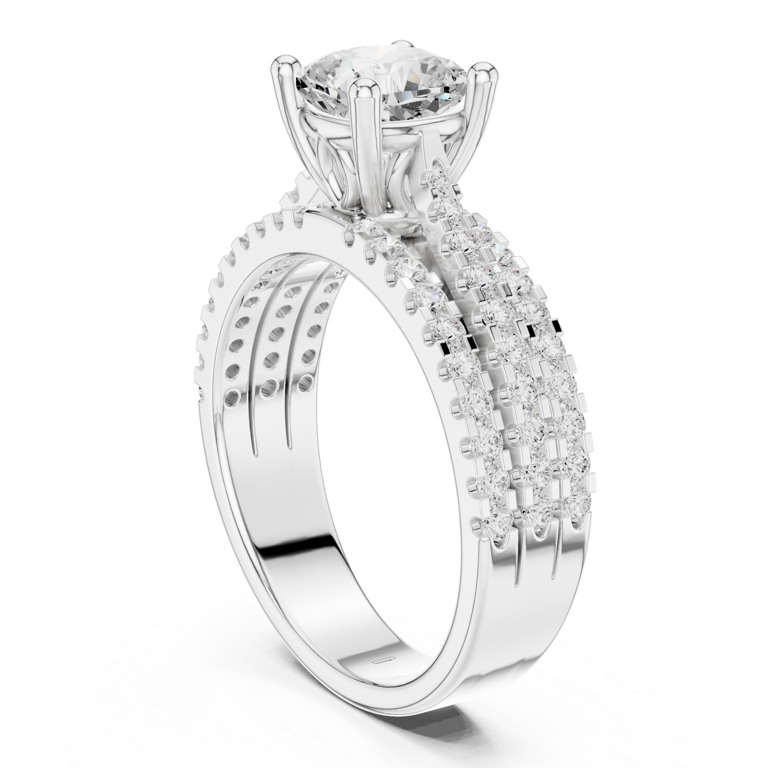 Three-Row Micro Pave Cushion Diamond Ring