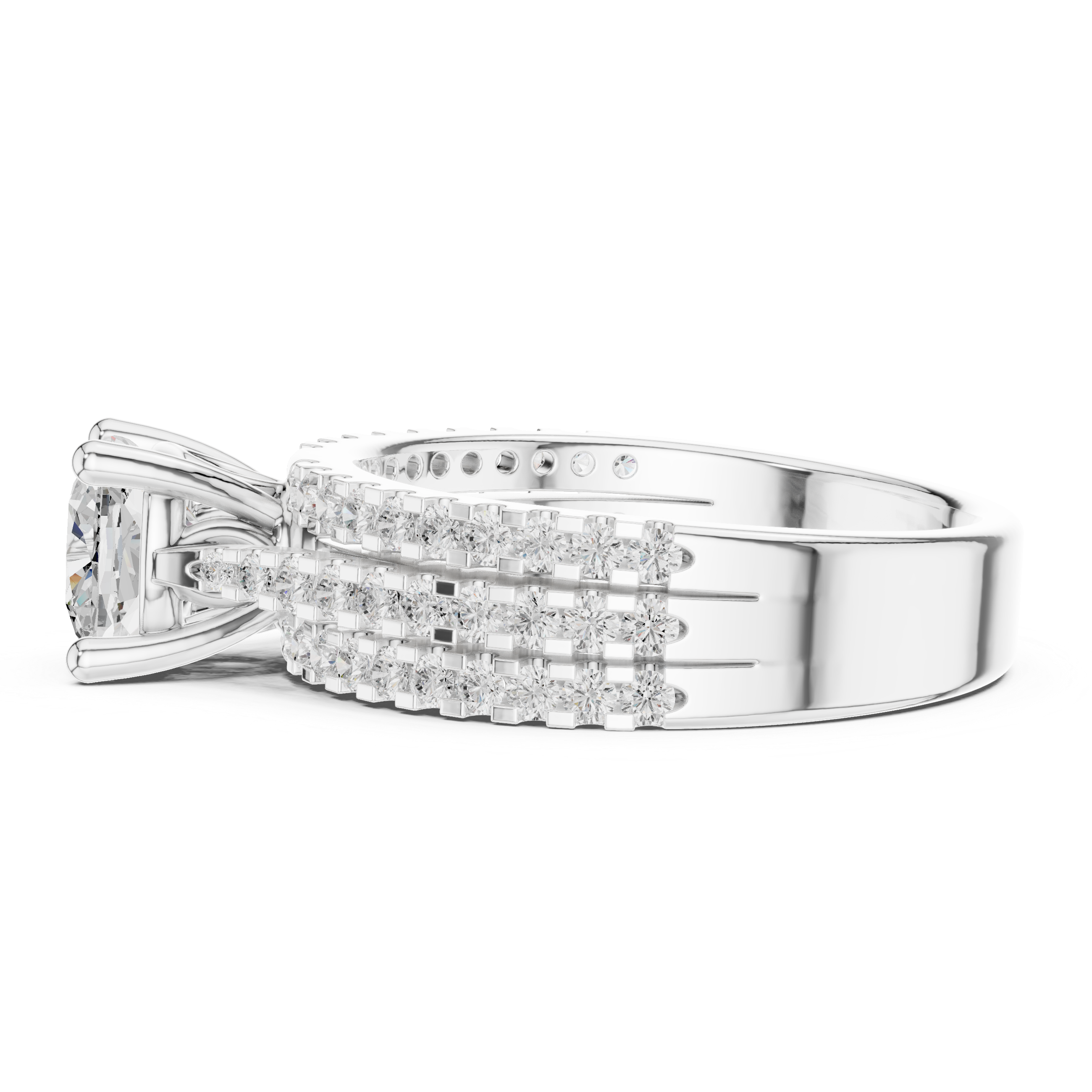 Three-Row Micro Pave Cushion Diamond Ring