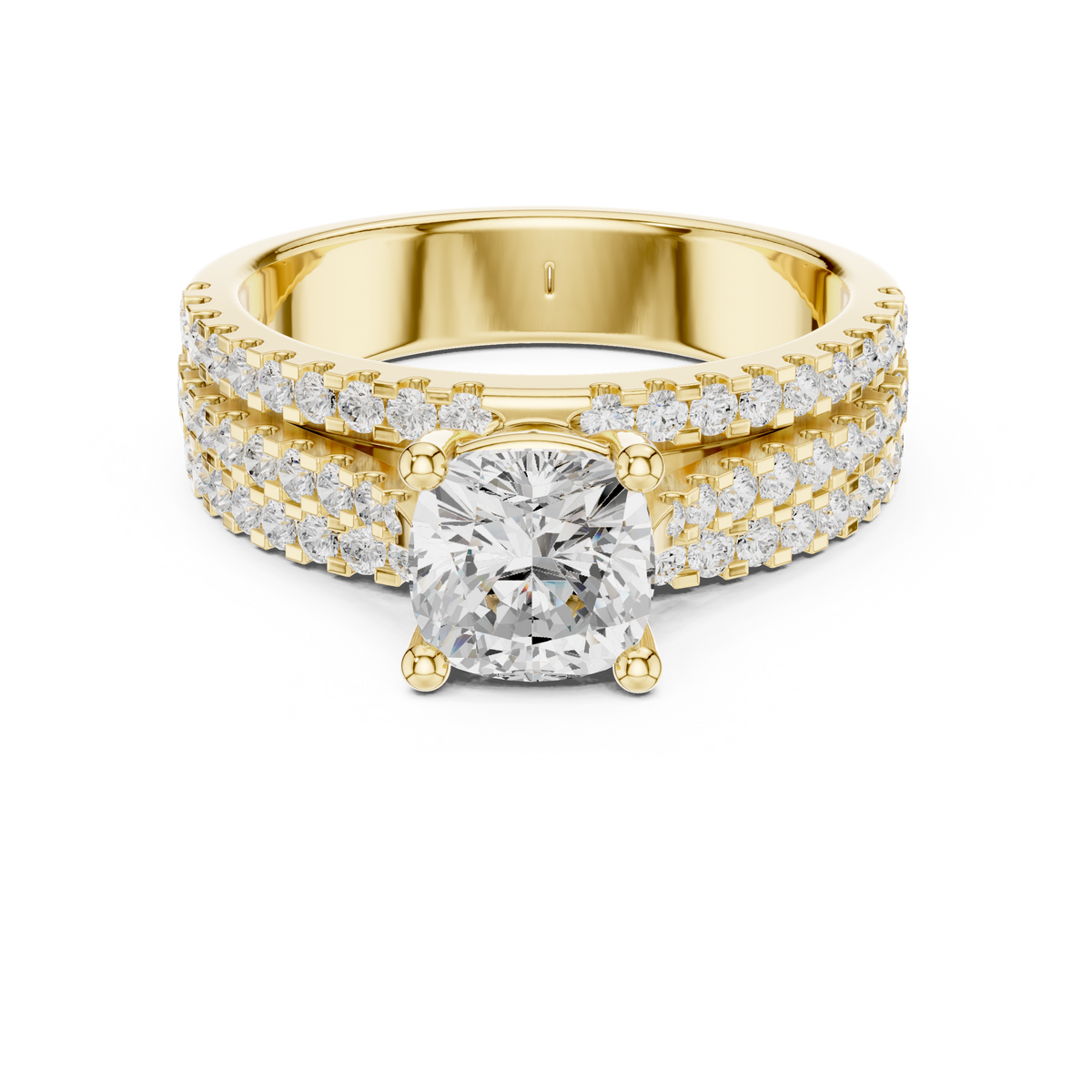 Three-Row Micro Pave Cushion Diamond Ring