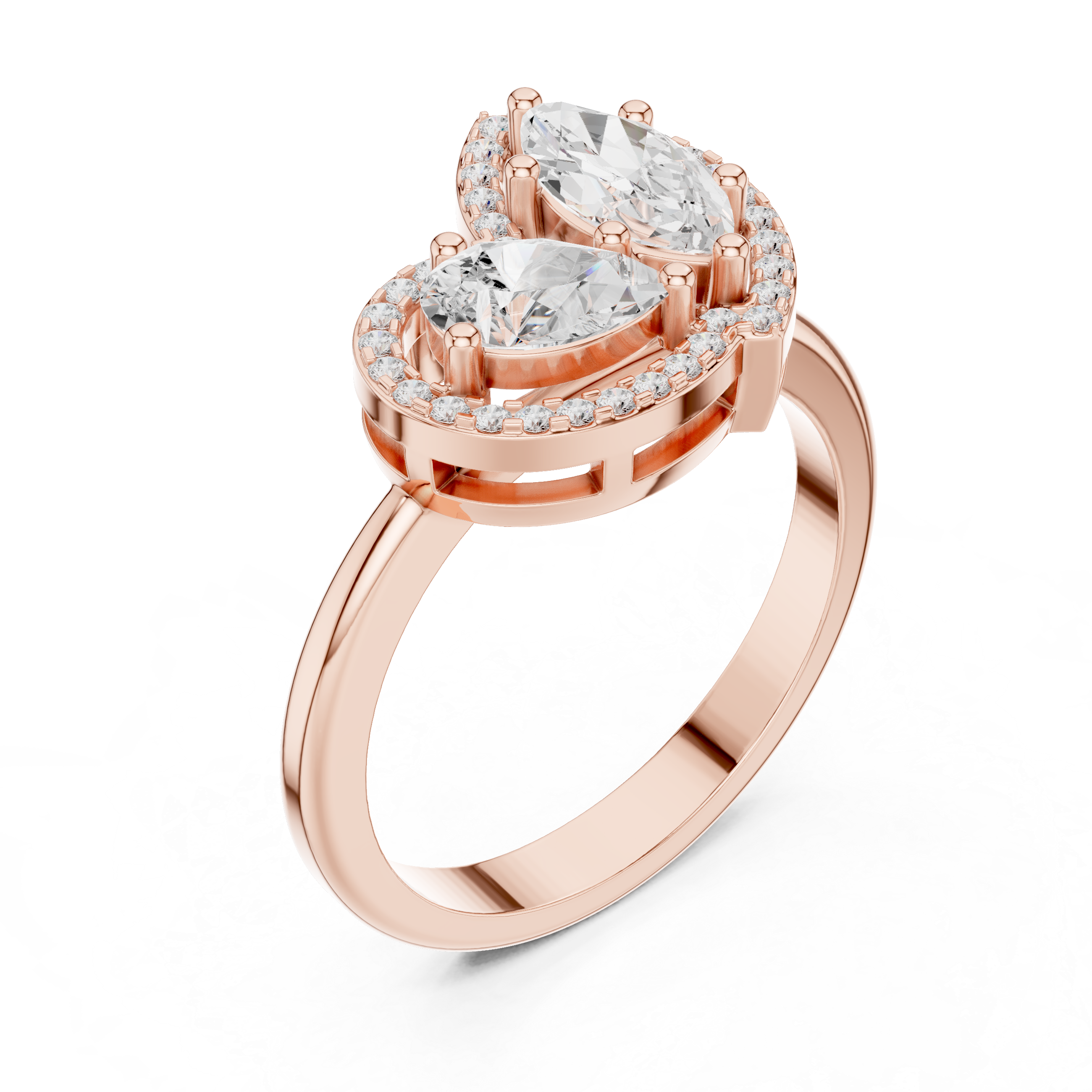 Pear And Marquise Diamond Two-Stone Halo Ring