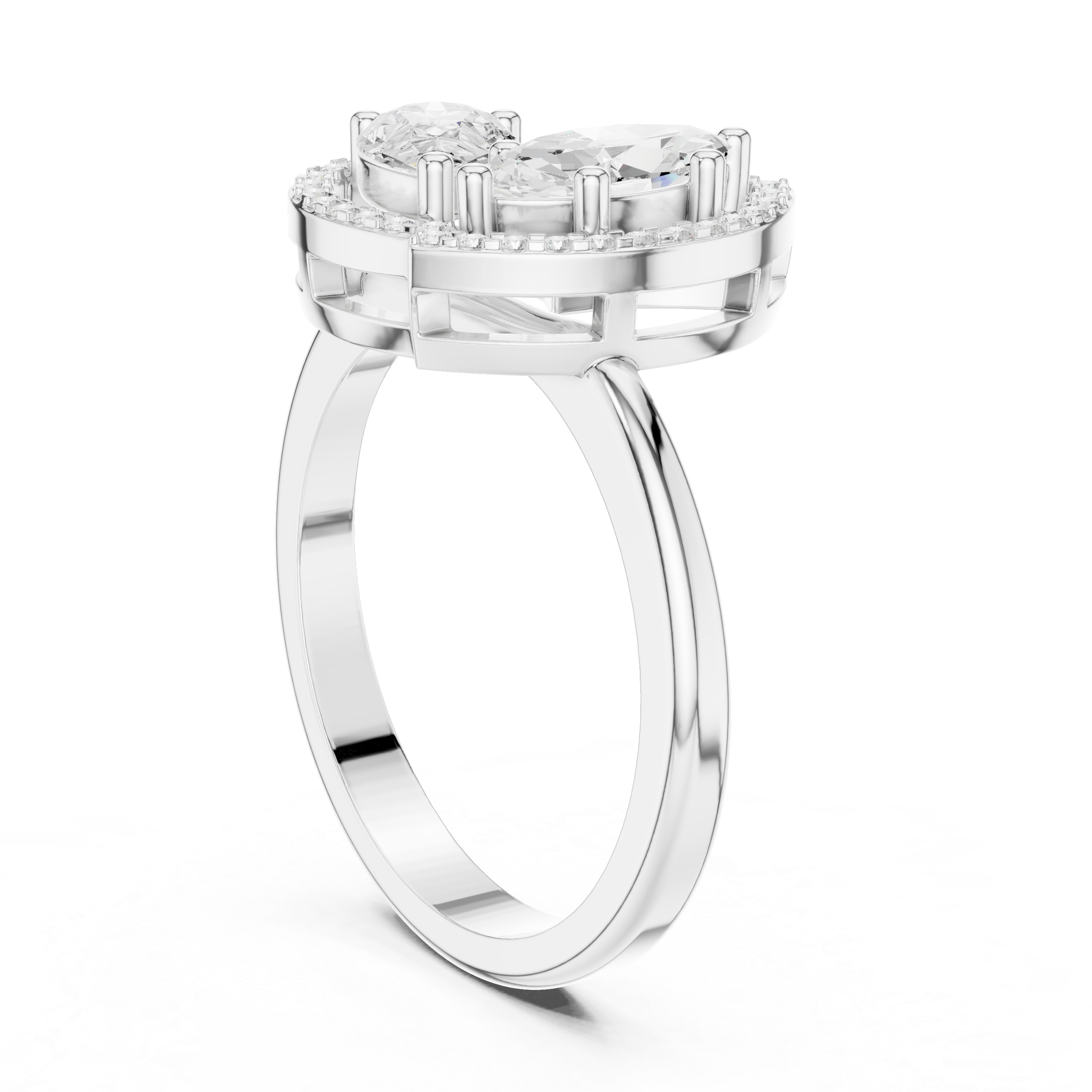 Pear And Marquise Diamond Two-Stone Halo Ring