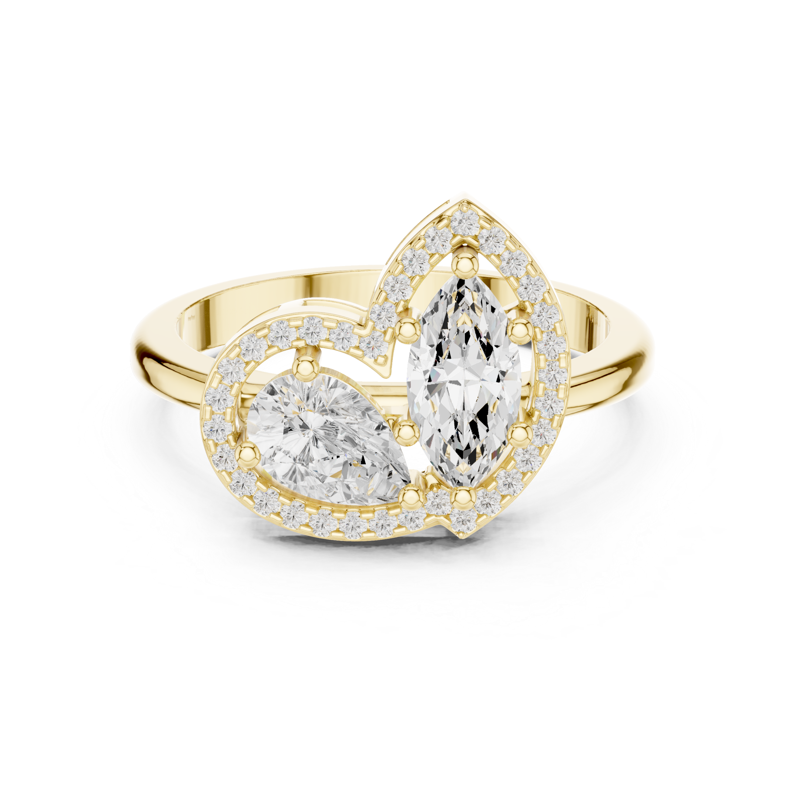 Pear And Marquise Diamond Two-Stone Halo Ring