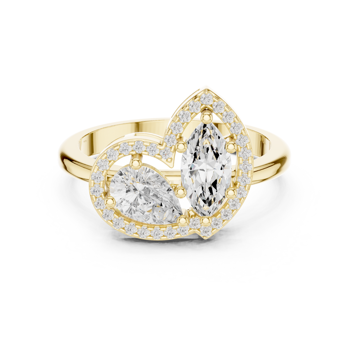 Pear And Marquise Diamond Two-Stone Halo Ring