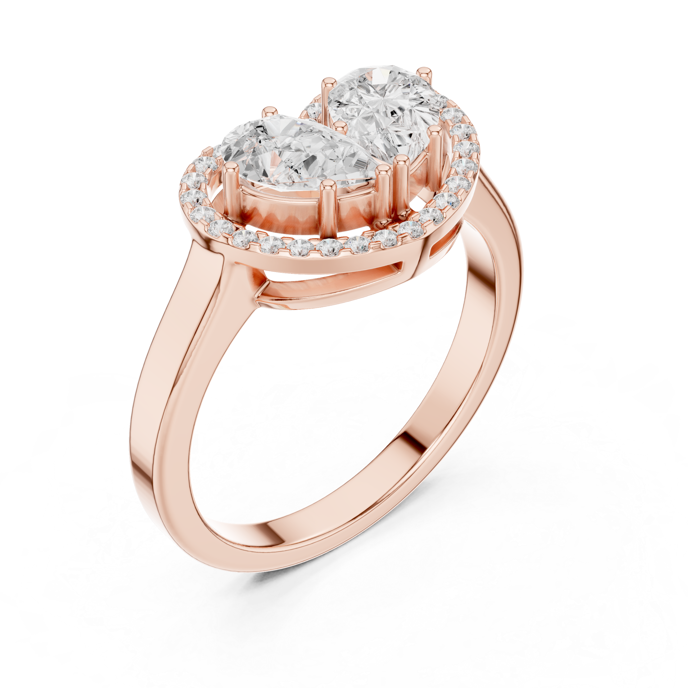 Twin Pear Cut Diamond Heart Shape Halo Ring