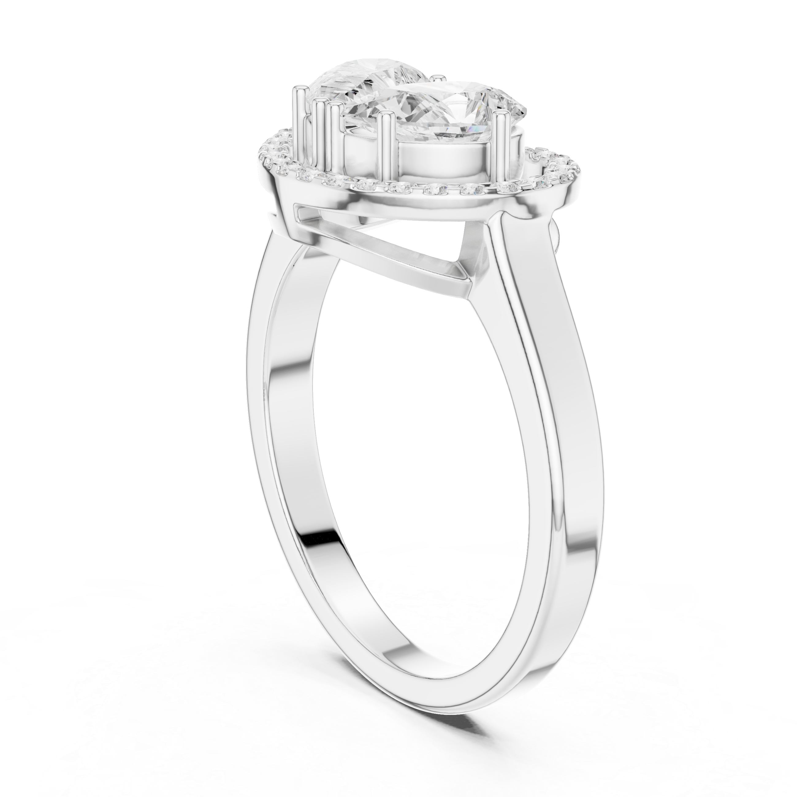 Twin Pear Cut Diamond Heart Shape Halo Ring