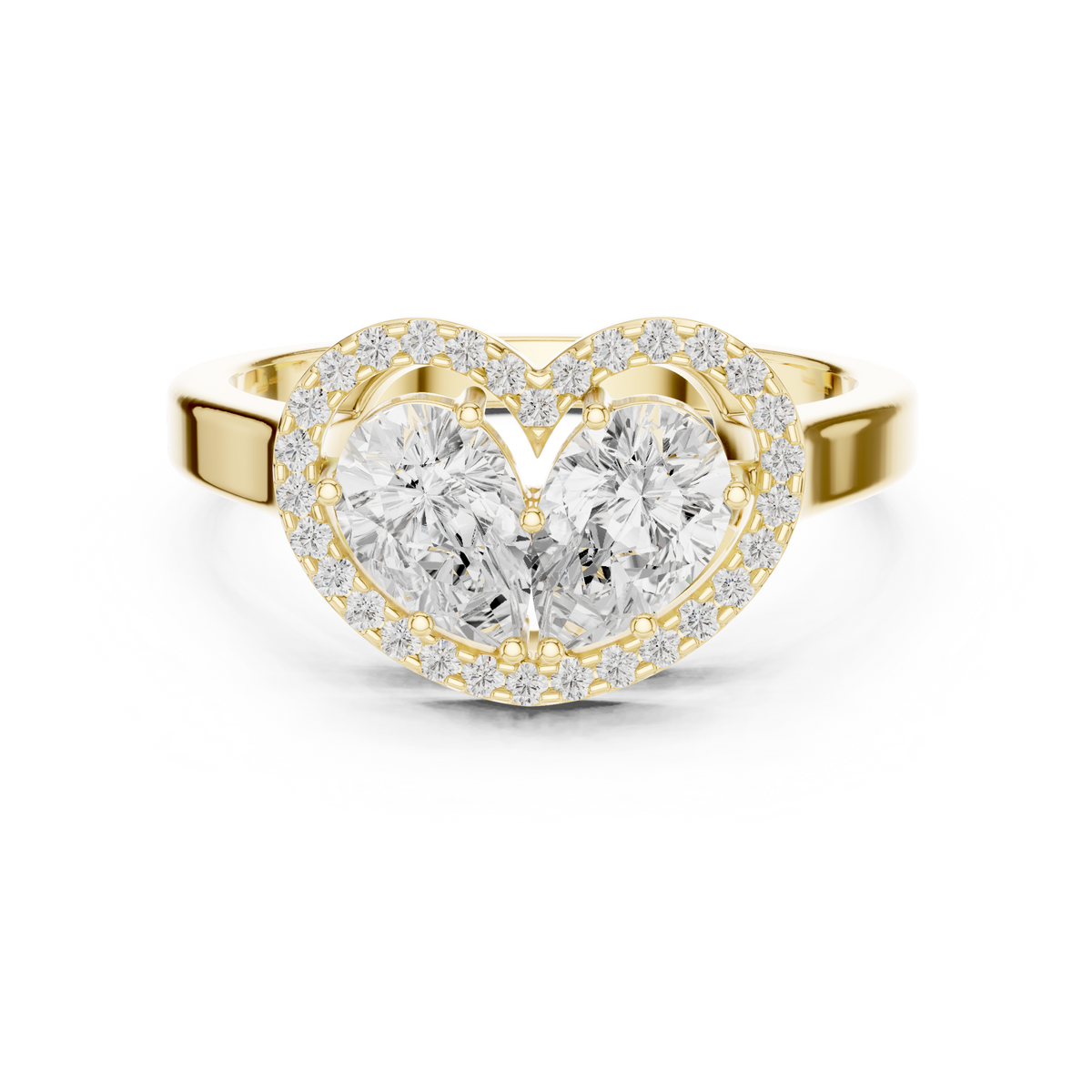 Twin Pear Cut Diamond Heart Shape Halo Ring