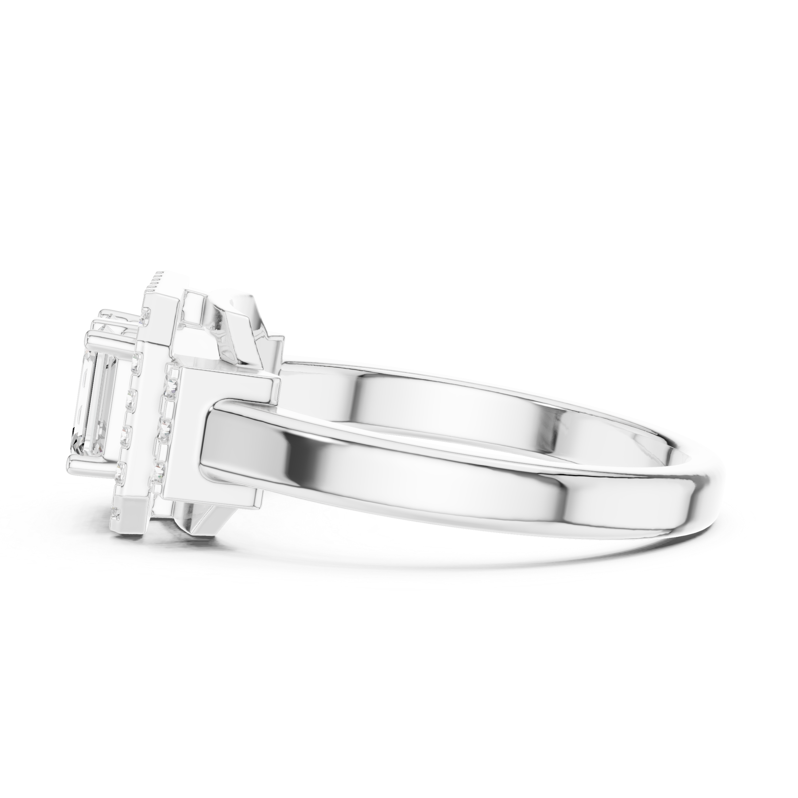 Double Emerald Cut Diamond Halo Engagement Ring