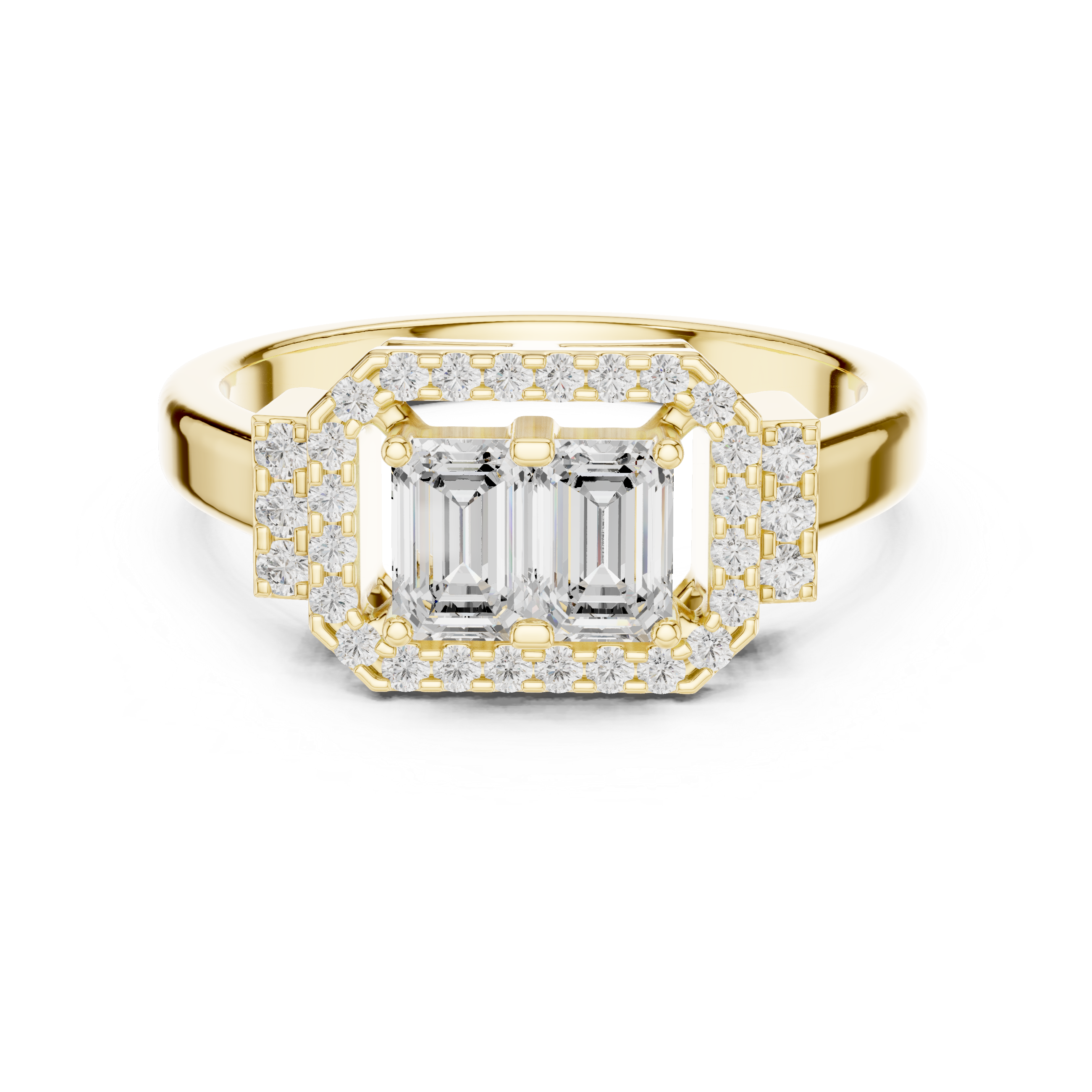 Double Emerald Cut Diamond Halo Engagement Ring