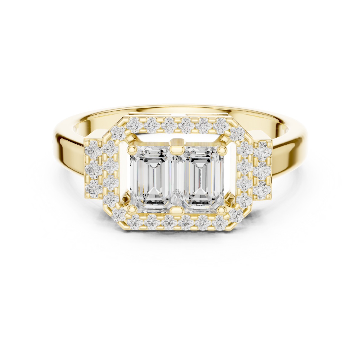Double Emerald Cut Diamond Halo Engagement Ring