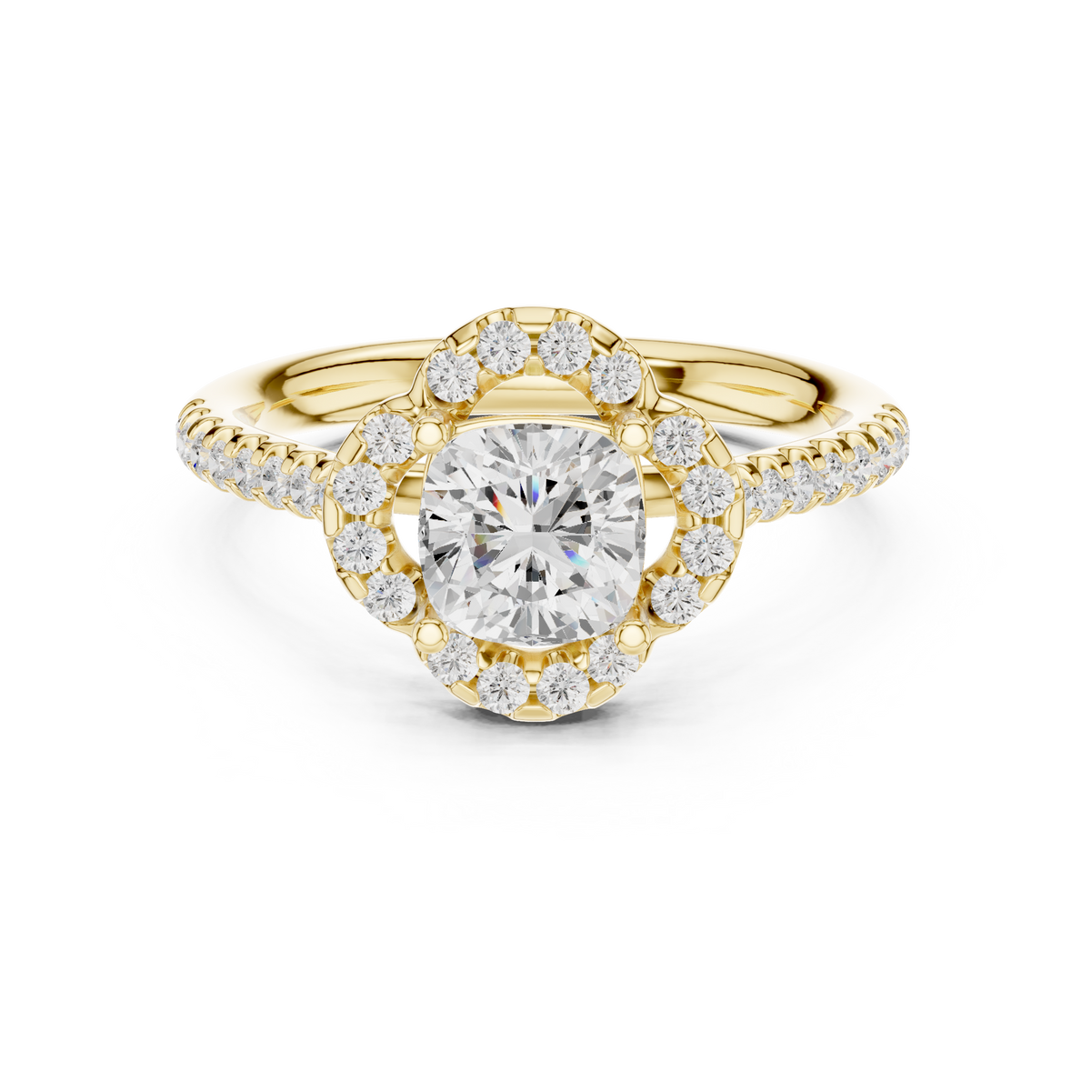 Cushion Lab Grown Diamond Floral Style Halo Ring