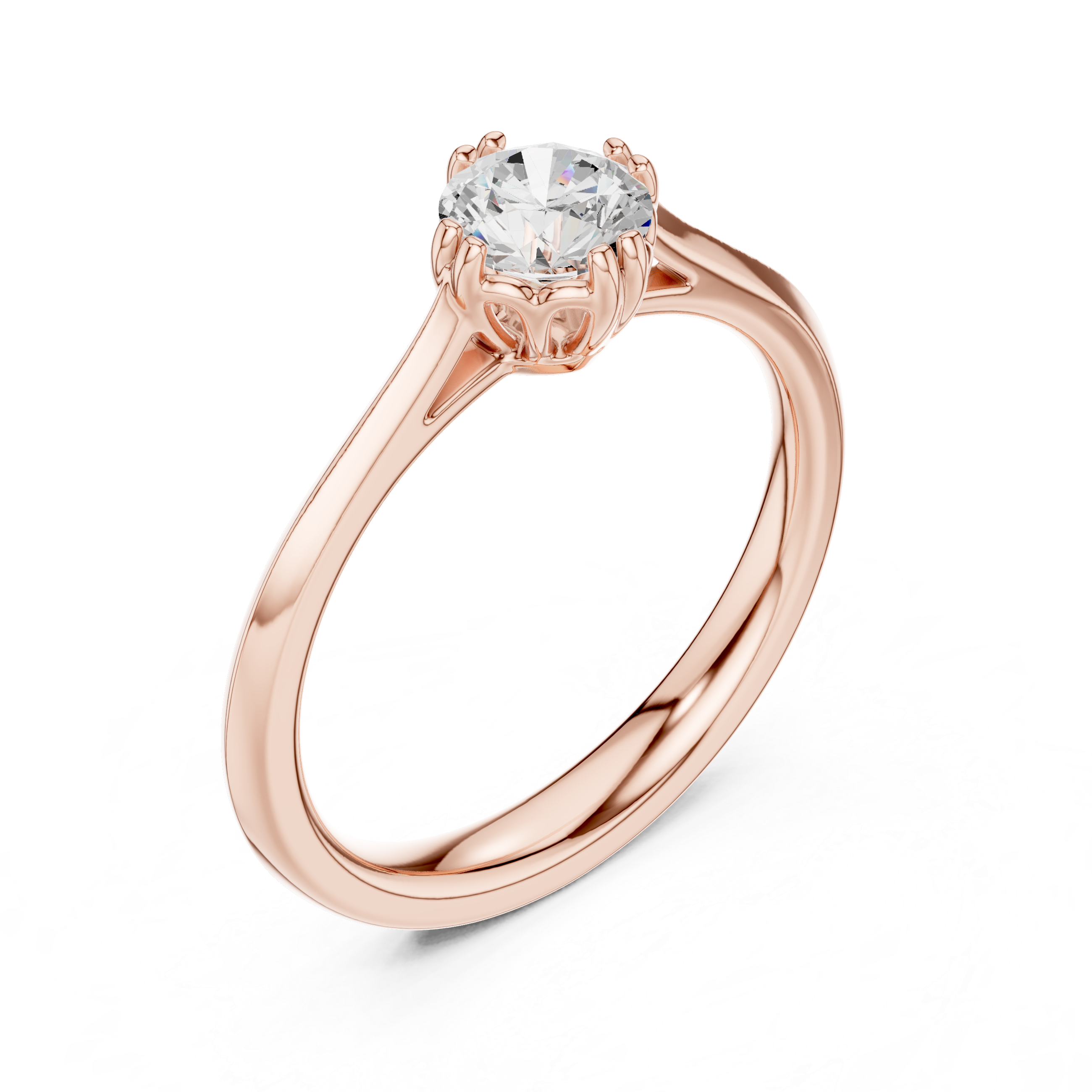 Round Diamond Solitaire Ring with Scalloped Tulip Basket