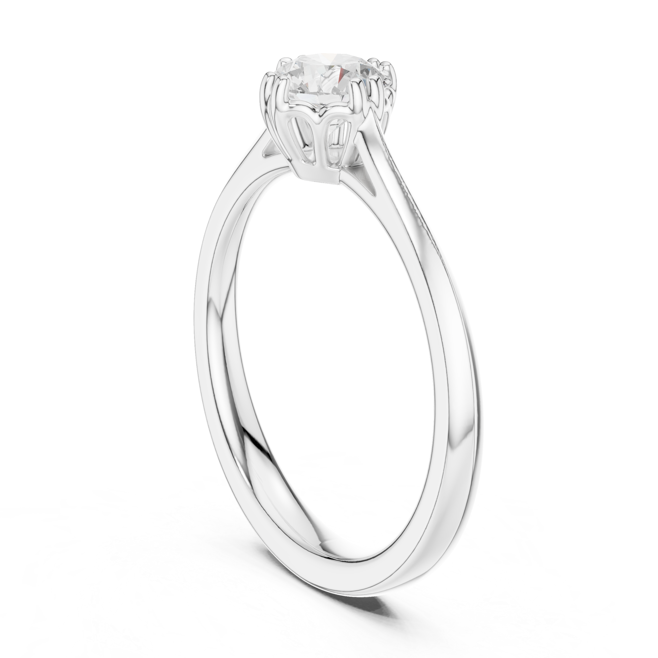 Round Diamond Solitaire Ring with Scalloped Tulip Basket