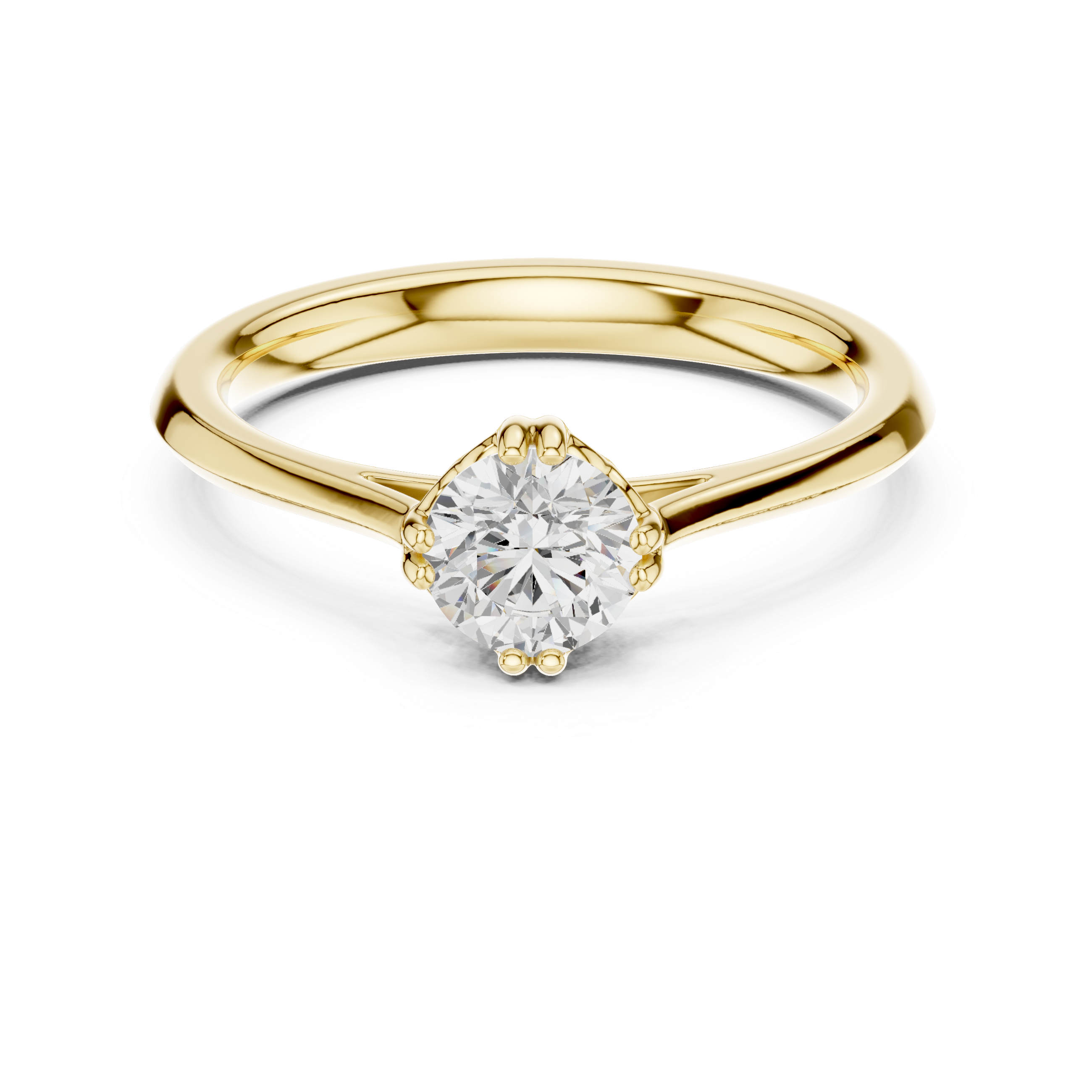 Round Diamond Solitaire Ring with Scalloped Tulip Basket