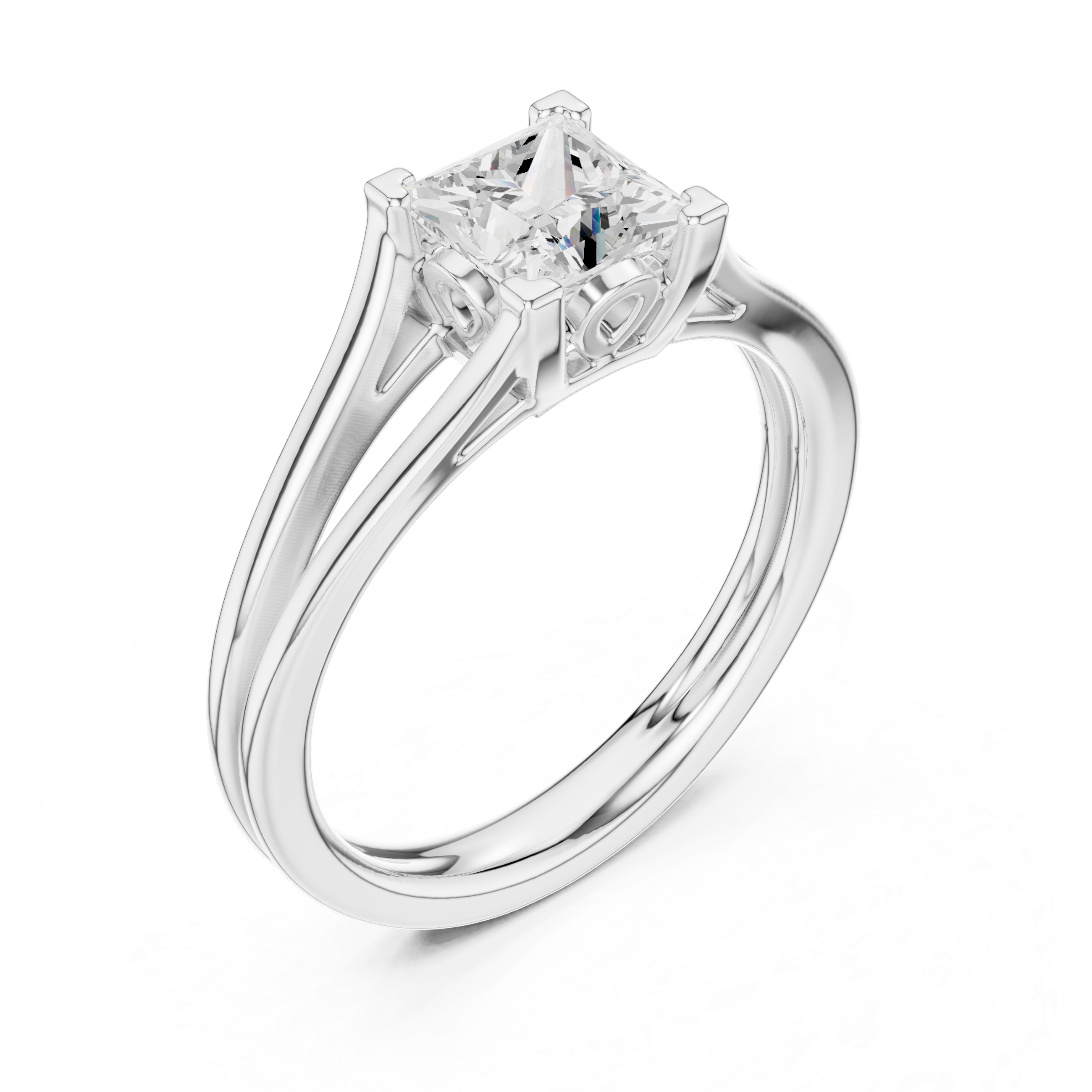 Princess Cut Solitaire Diamond Proposal Ring With Split Shank