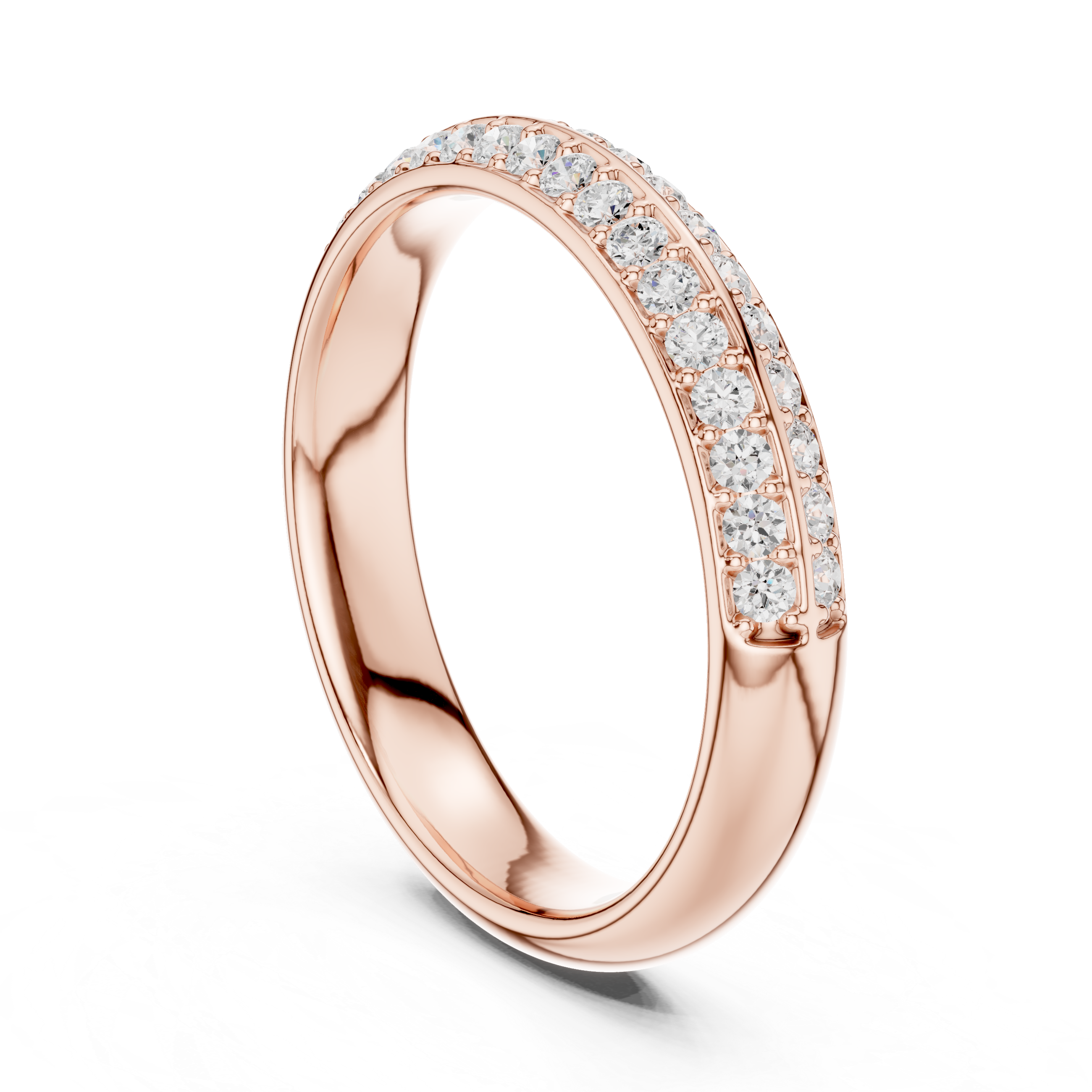 Double Row Pave Diamond Half Eternity Wedding Band