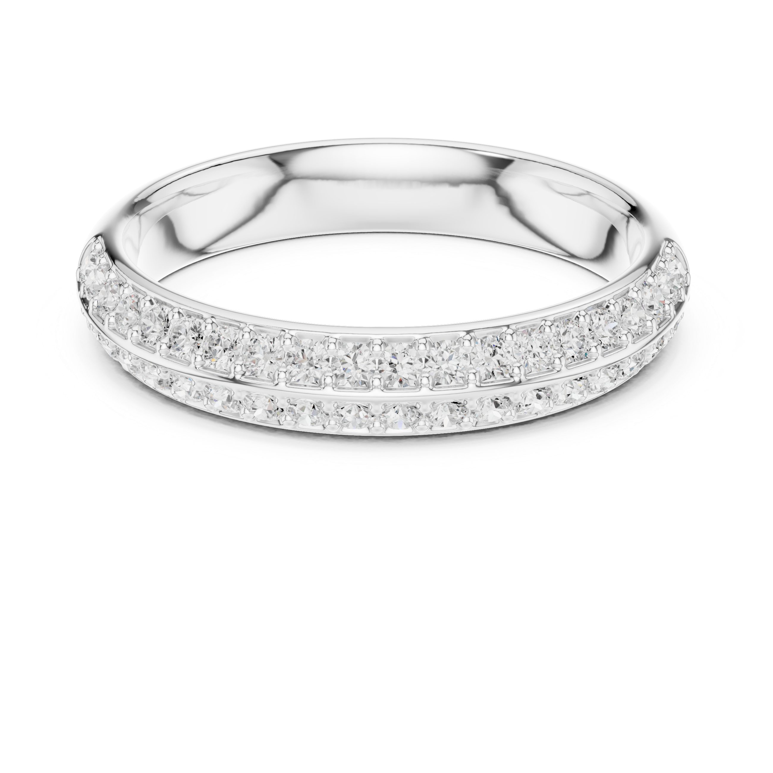 Double Row Pave Diamond Half Eternity Wedding Band