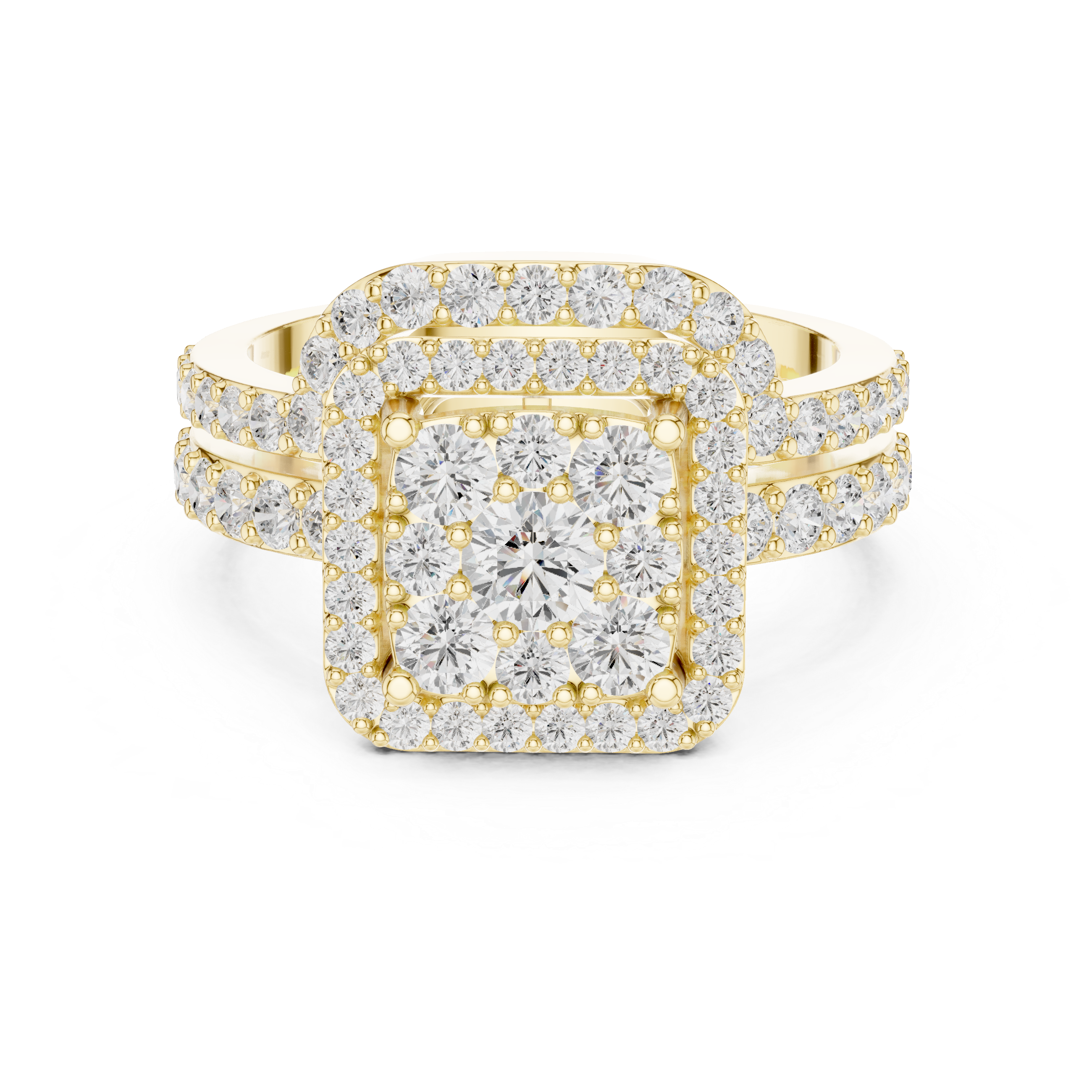 Square Composite Diamond Halo Bridal Set With Double Pave Band