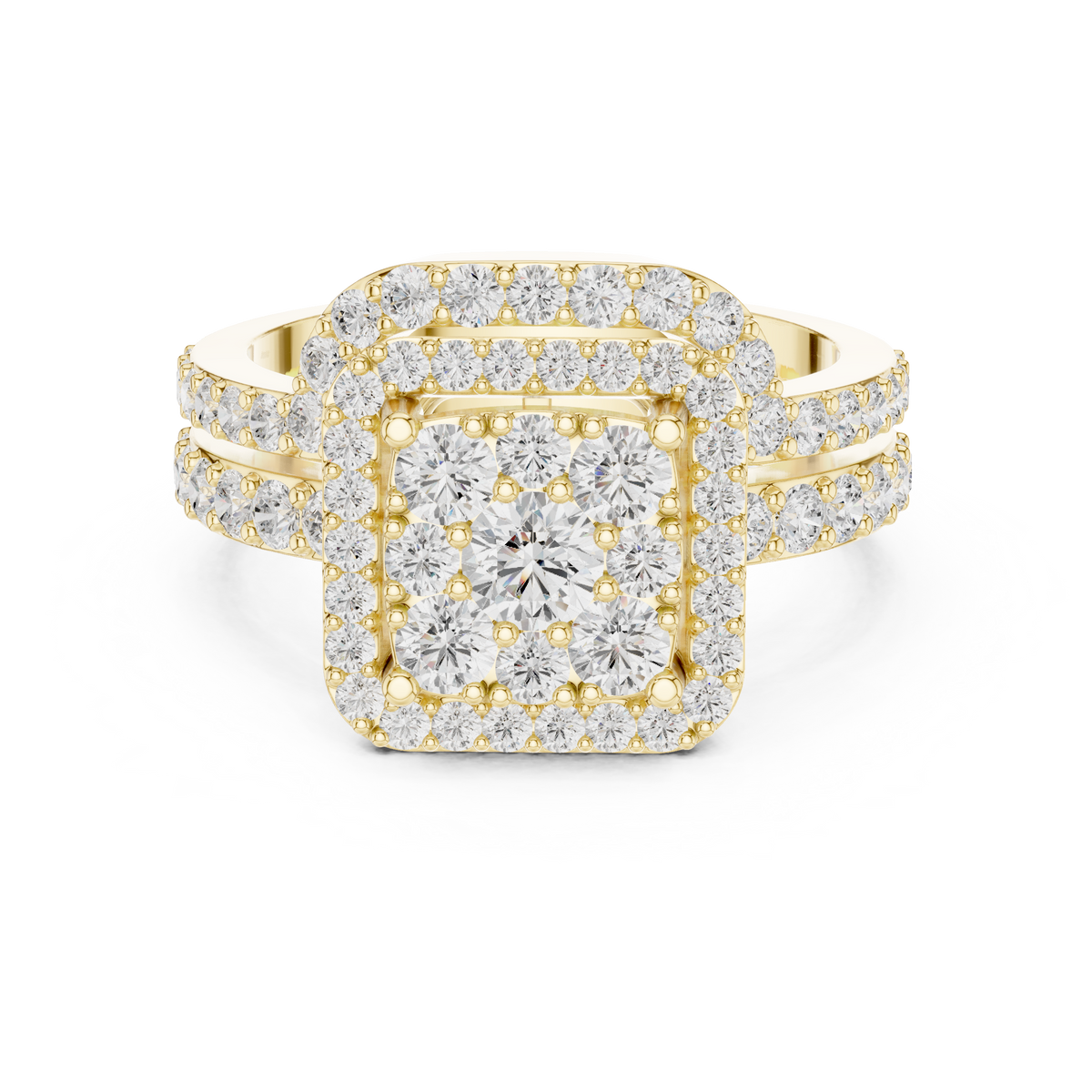 Square Composite Diamond Halo Bridal Set With Double Pave Band