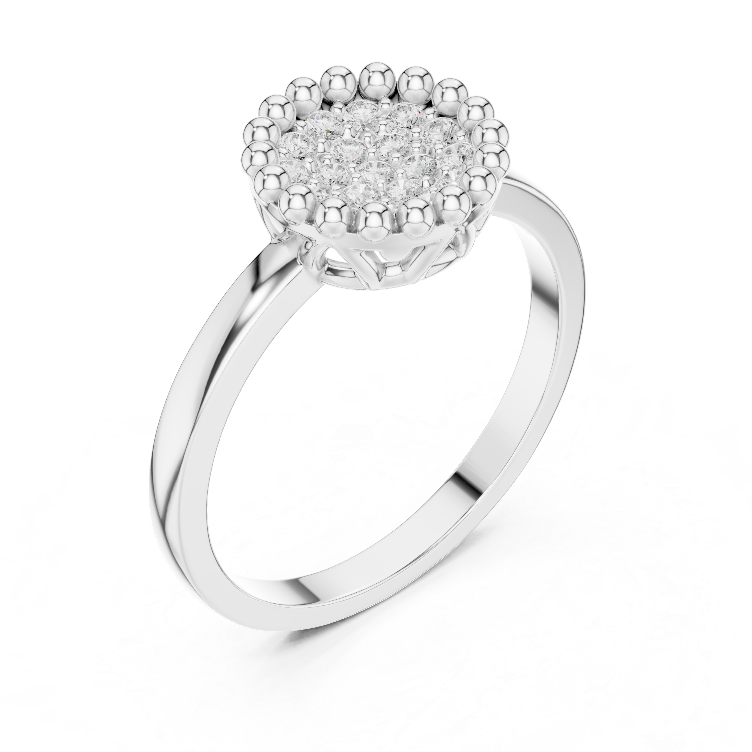 Bubble Border Round Pave Diamond Statement Ring
