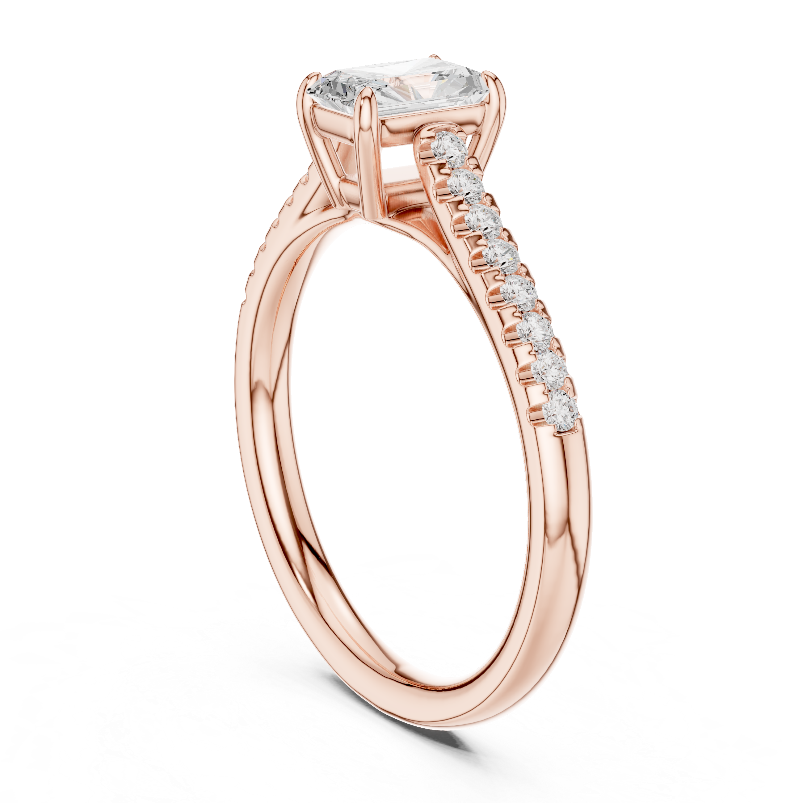 Classic Radiant Cut Engagement Ring With Micro Pave Diamonds