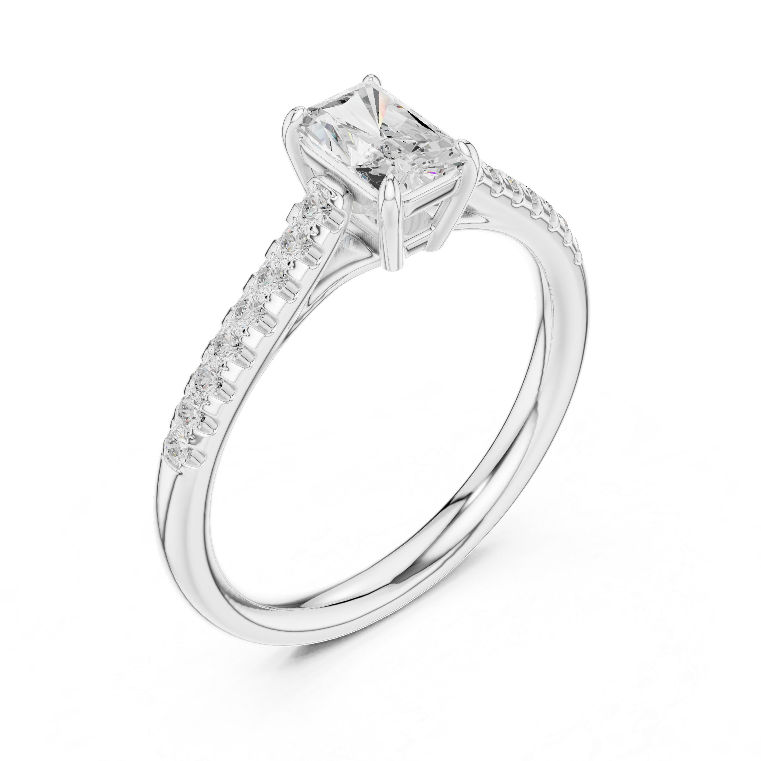 Classic Radiant Cut Engagement Ring With Micro Pave Diamonds