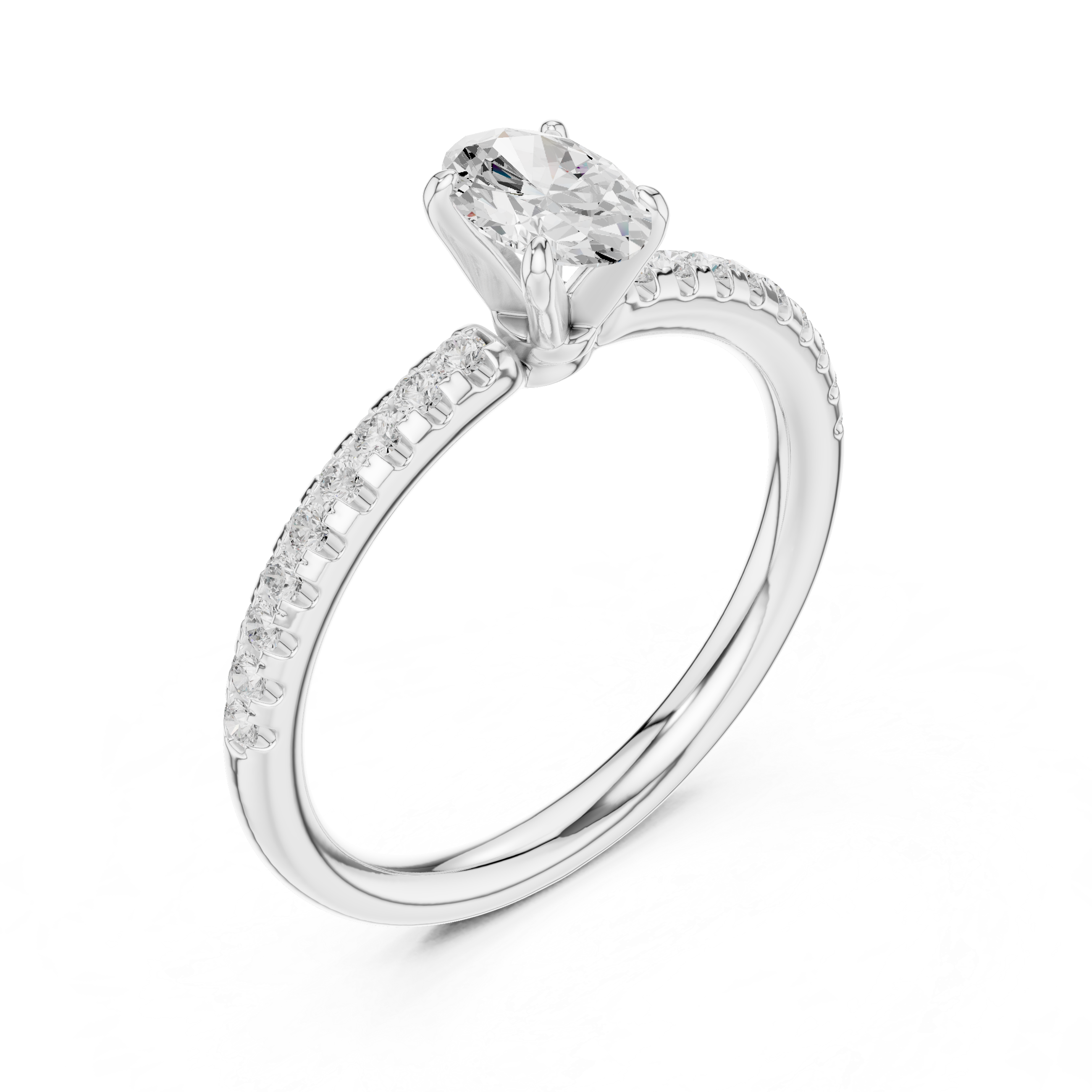 Classic Oval Cut Engagement Ring With Micro Pave Diamonds