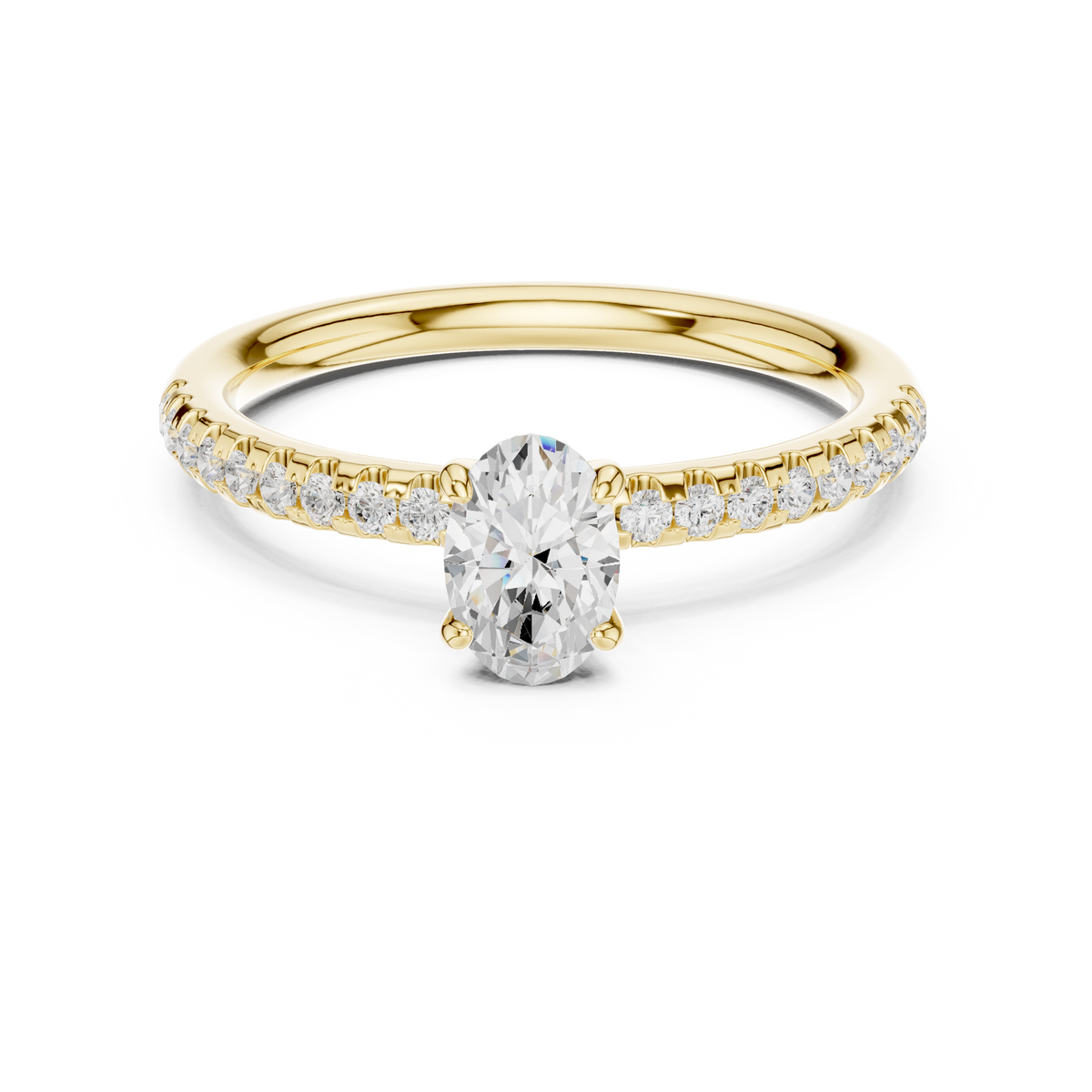 Classic Oval Cut Engagement Ring With Micro Pave Diamonds