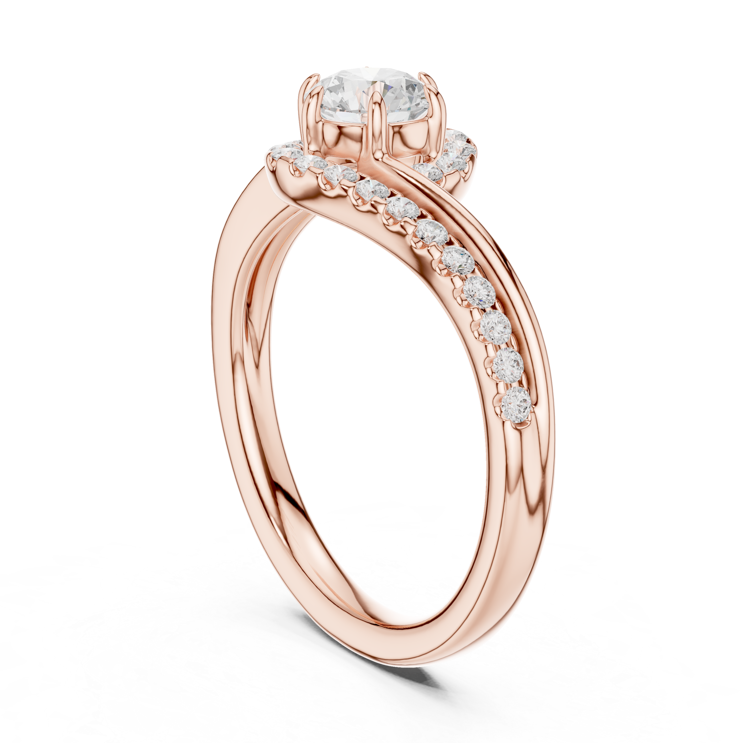 Round Diamond Swirl Bypass Wedding Ring