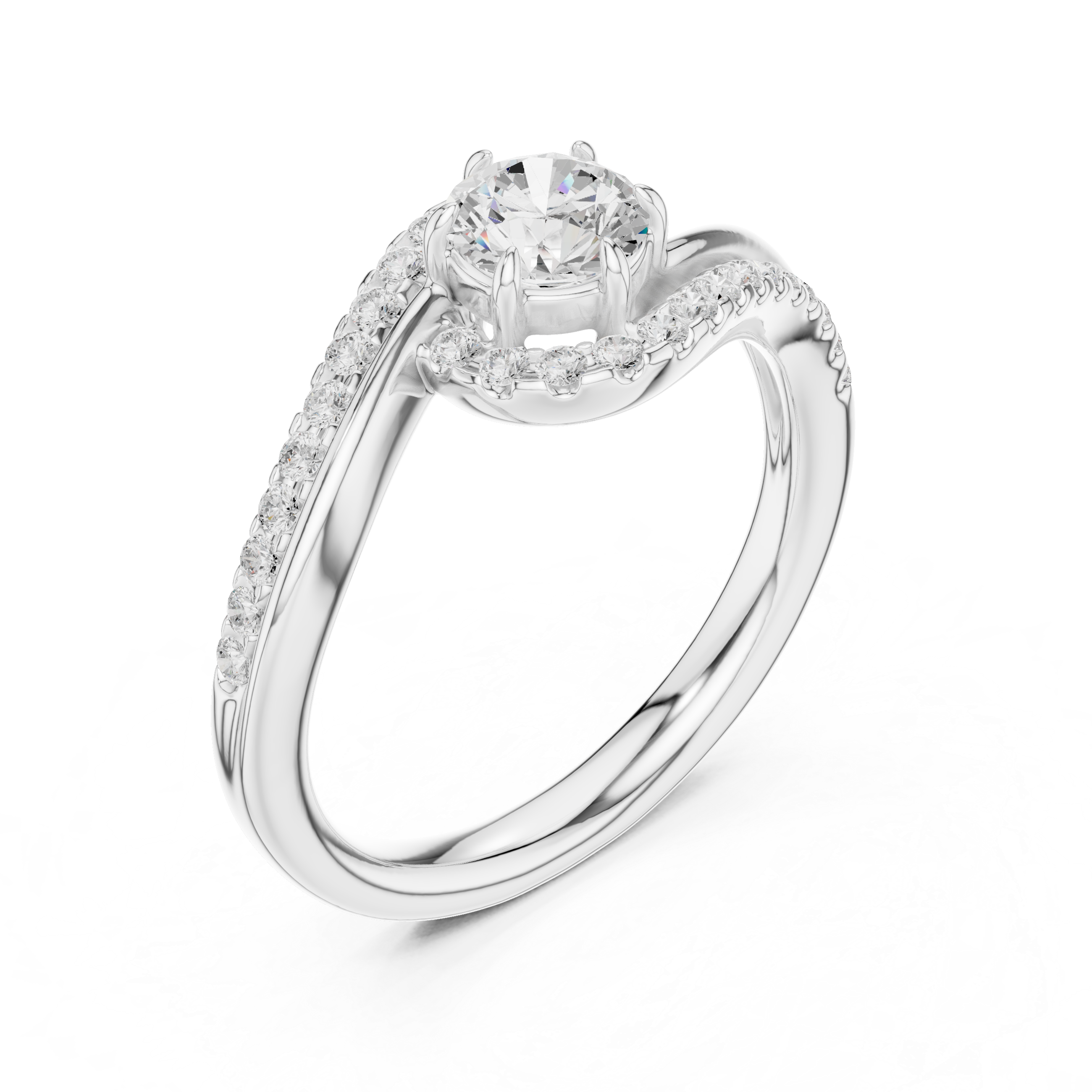 Round Diamond Swirl Bypass Wedding Ring
