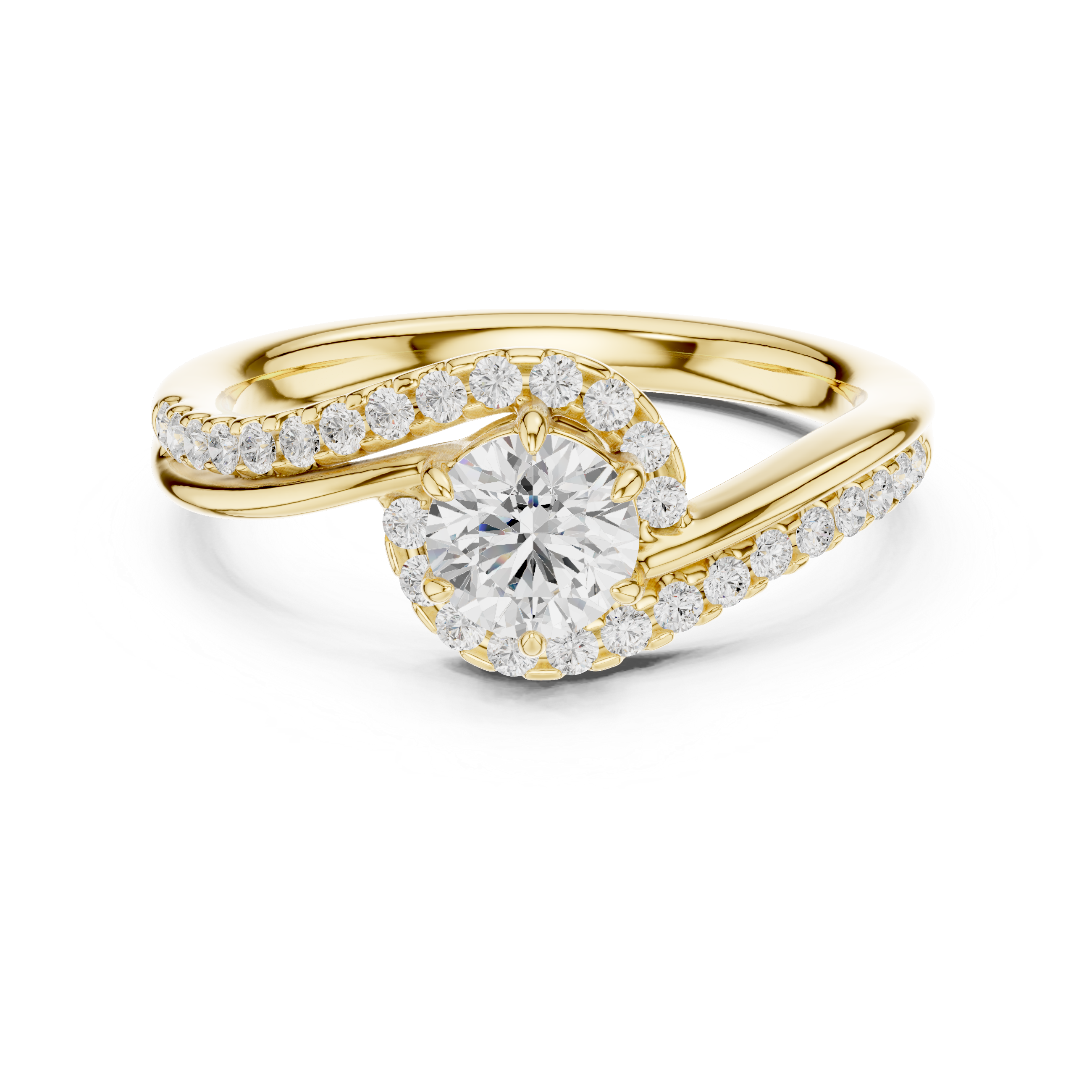 Round Diamond Swirl Bypass Wedding Ring