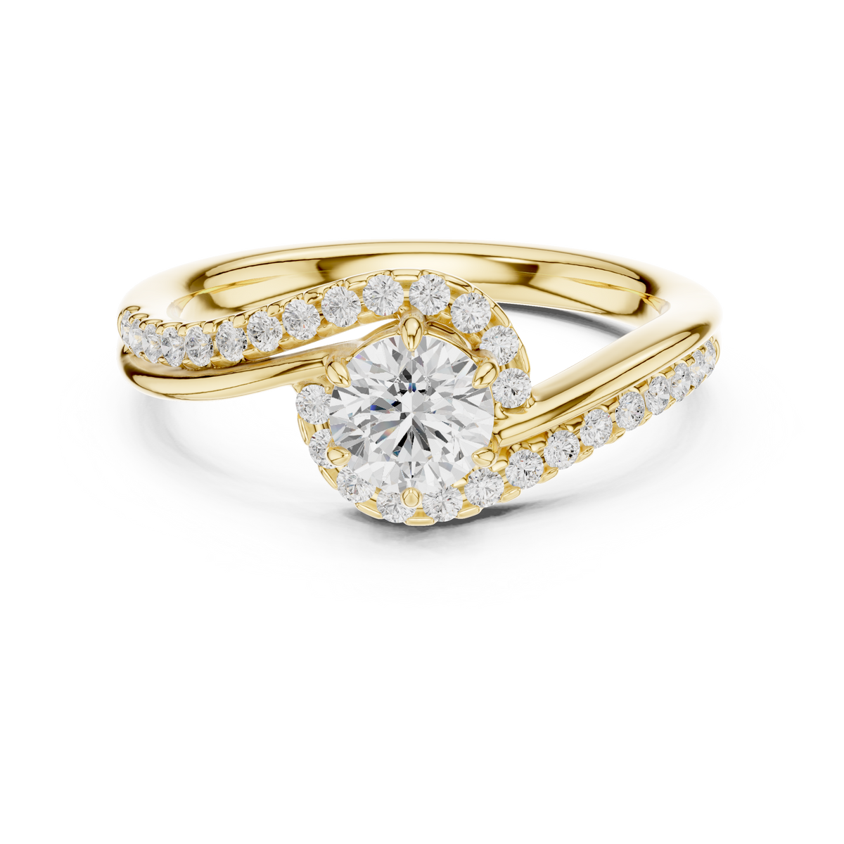 Round Diamond Swirl Bypass Wedding Ring