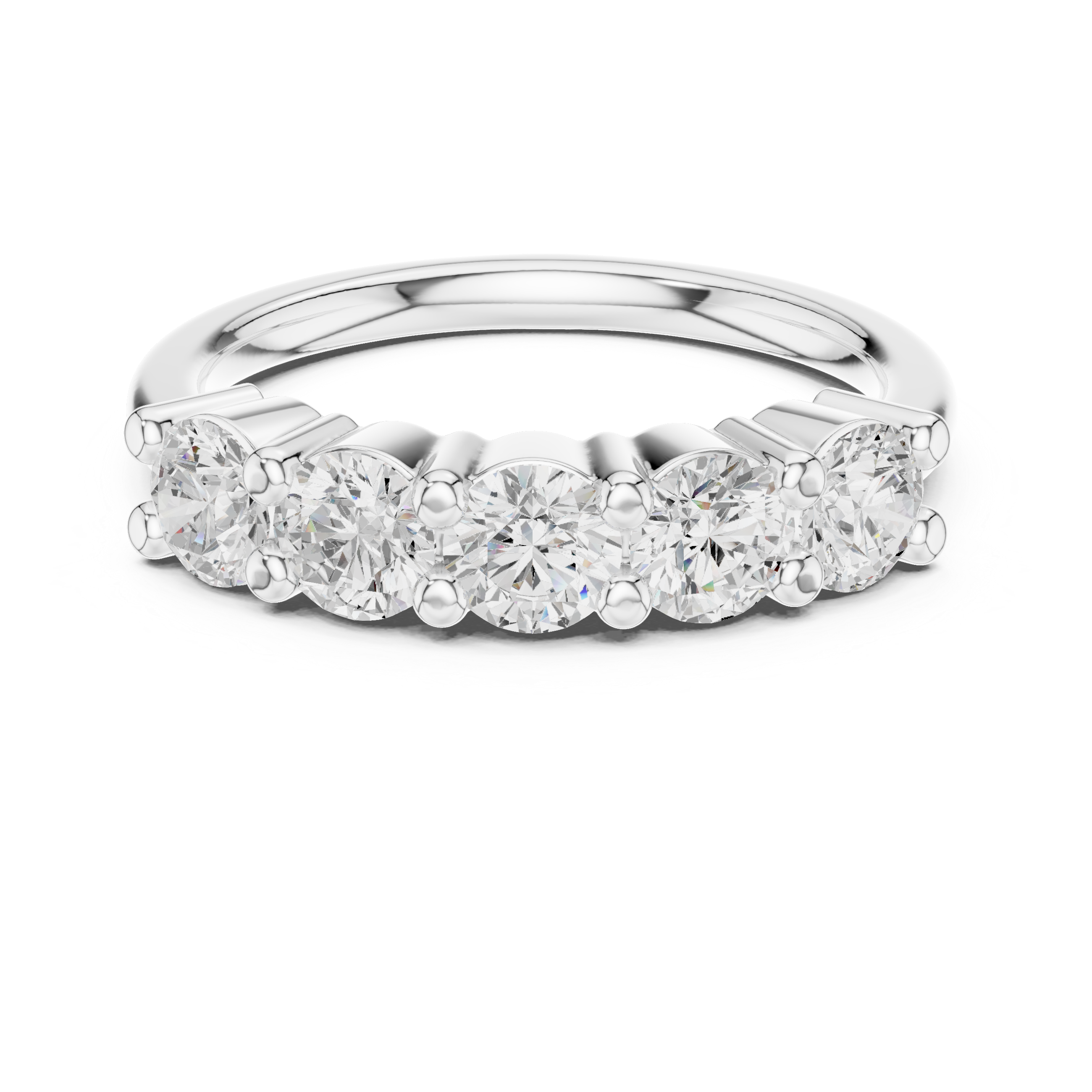 5 Stone Round Cut Diamond Shared Prong Band