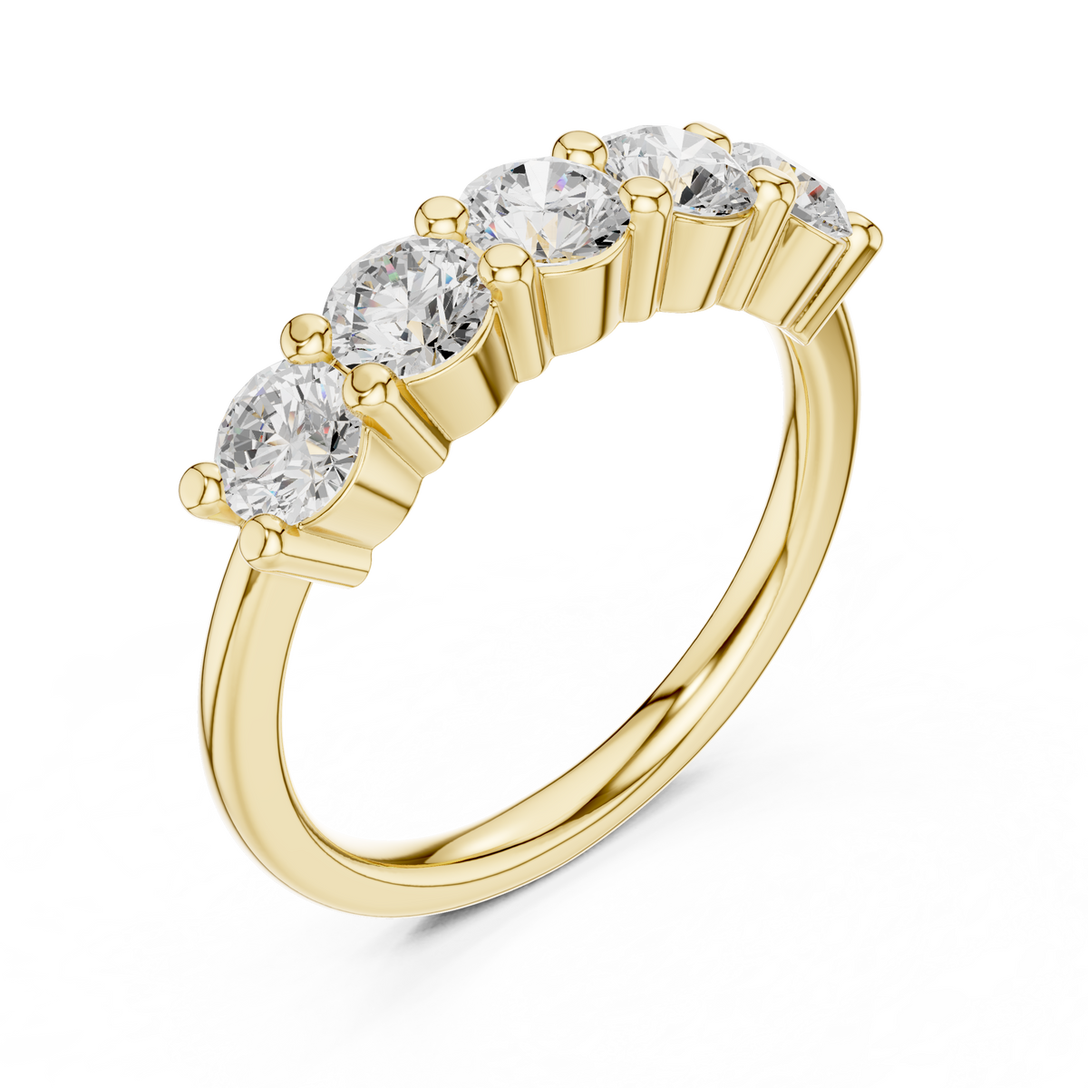 5 Stone Round Cut Diamond Shared Prong Band