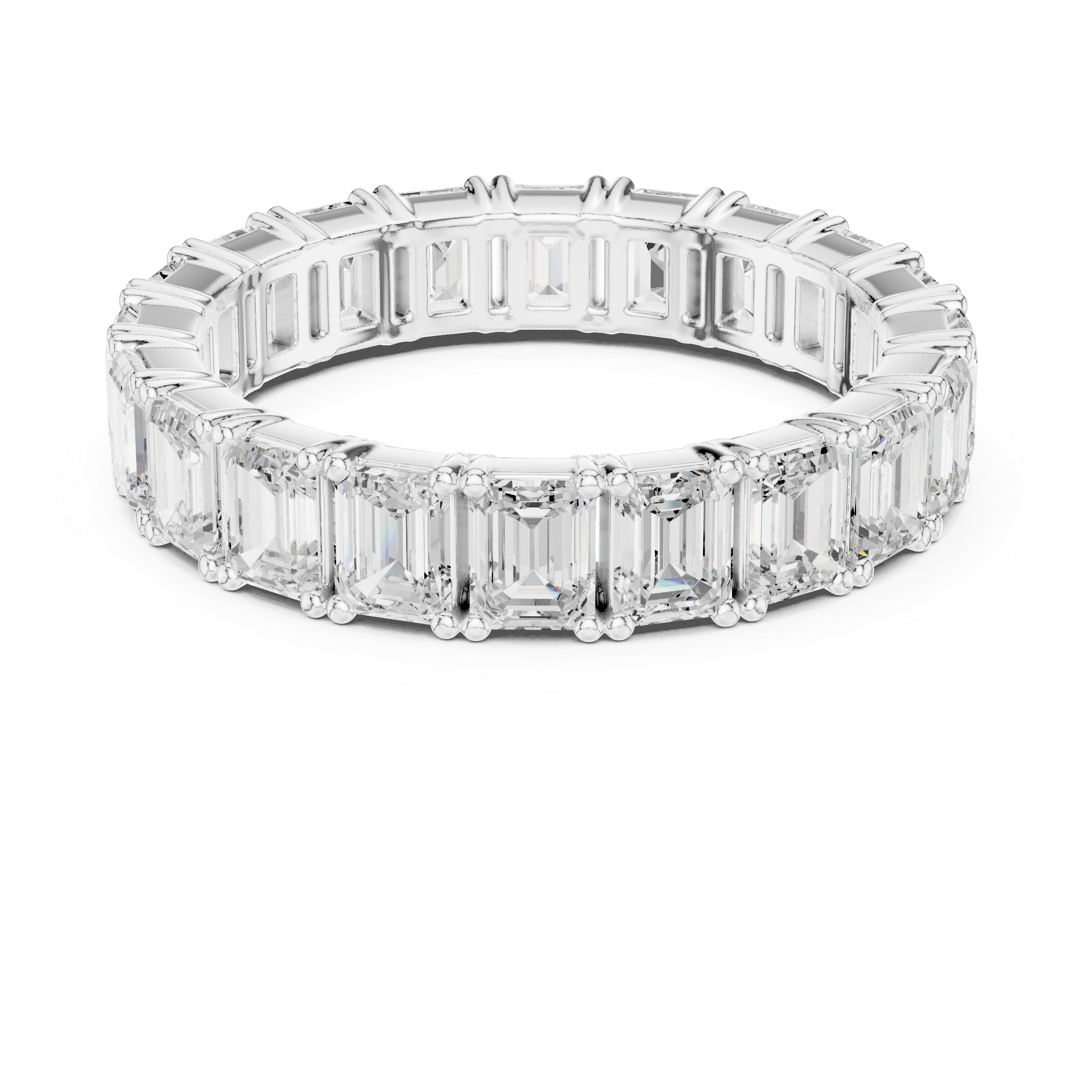 Emerald Cut Diamond Shared Prong Eternity Band