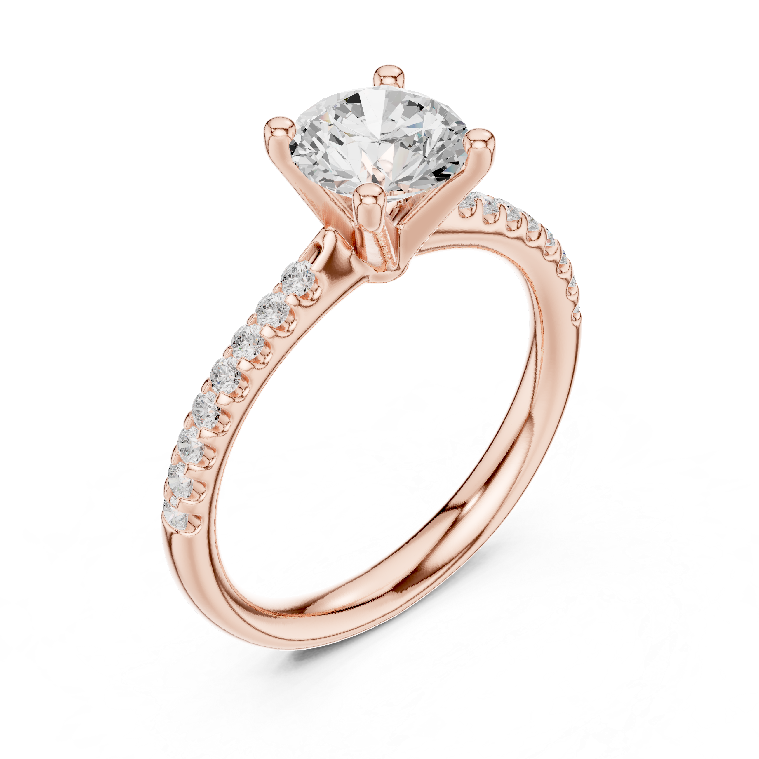 Round Cut Diamond Engagement Ring with Pave Band