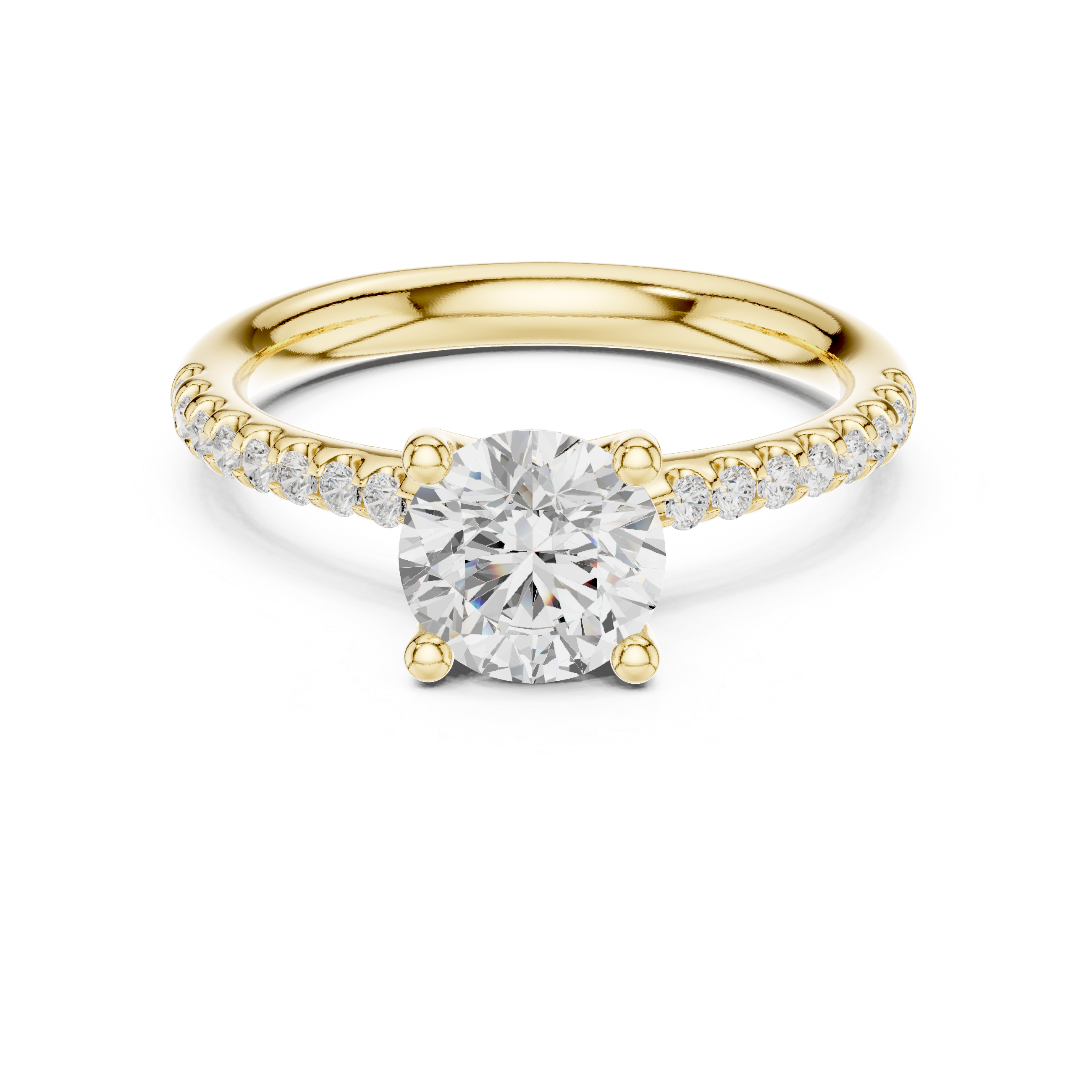 Round Cut Diamond Engagement Ring with Pave Band