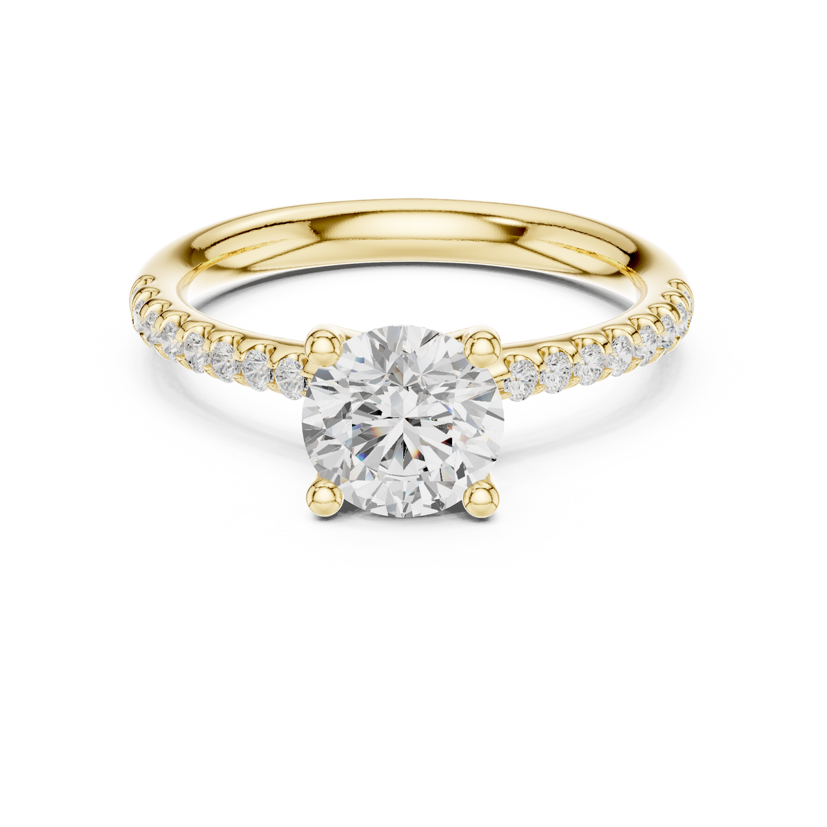Round Cut Diamond Engagement Ring with Pave Band