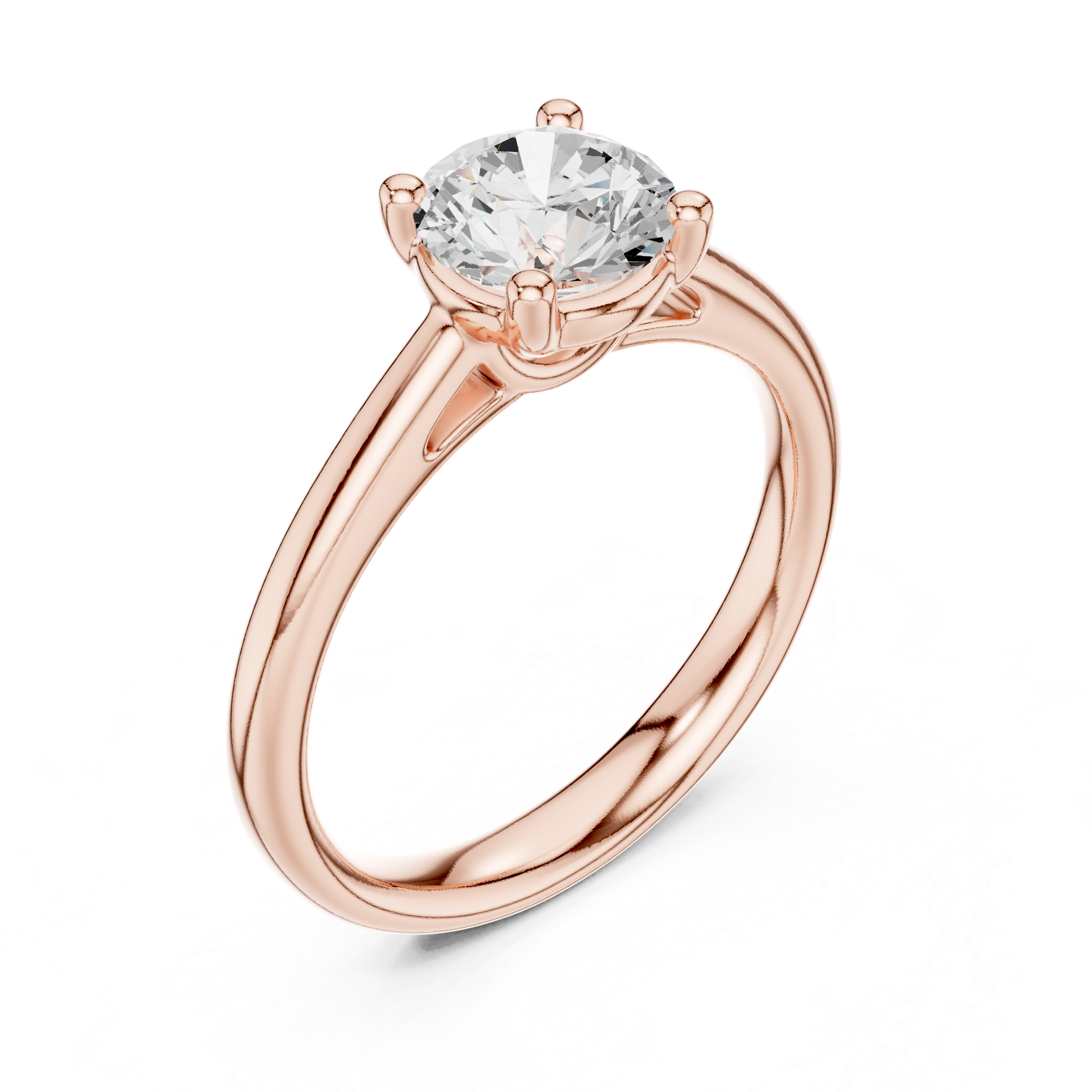 Brilliant Round Cut Petal Basket Cathedral Shank Solitaire Ring