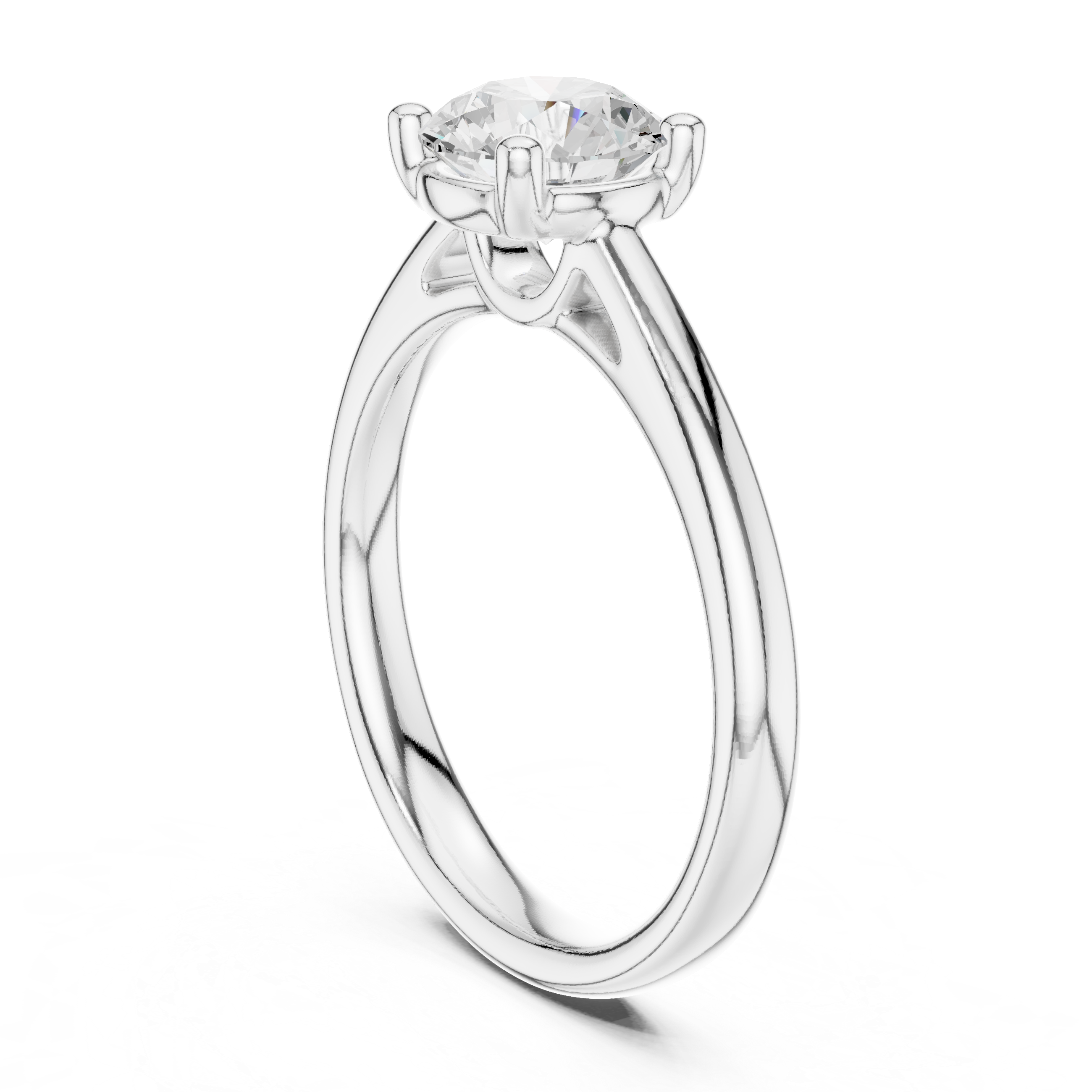 Brilliant Round Cut Petal Basket Cathedral Shank Solitaire Ring