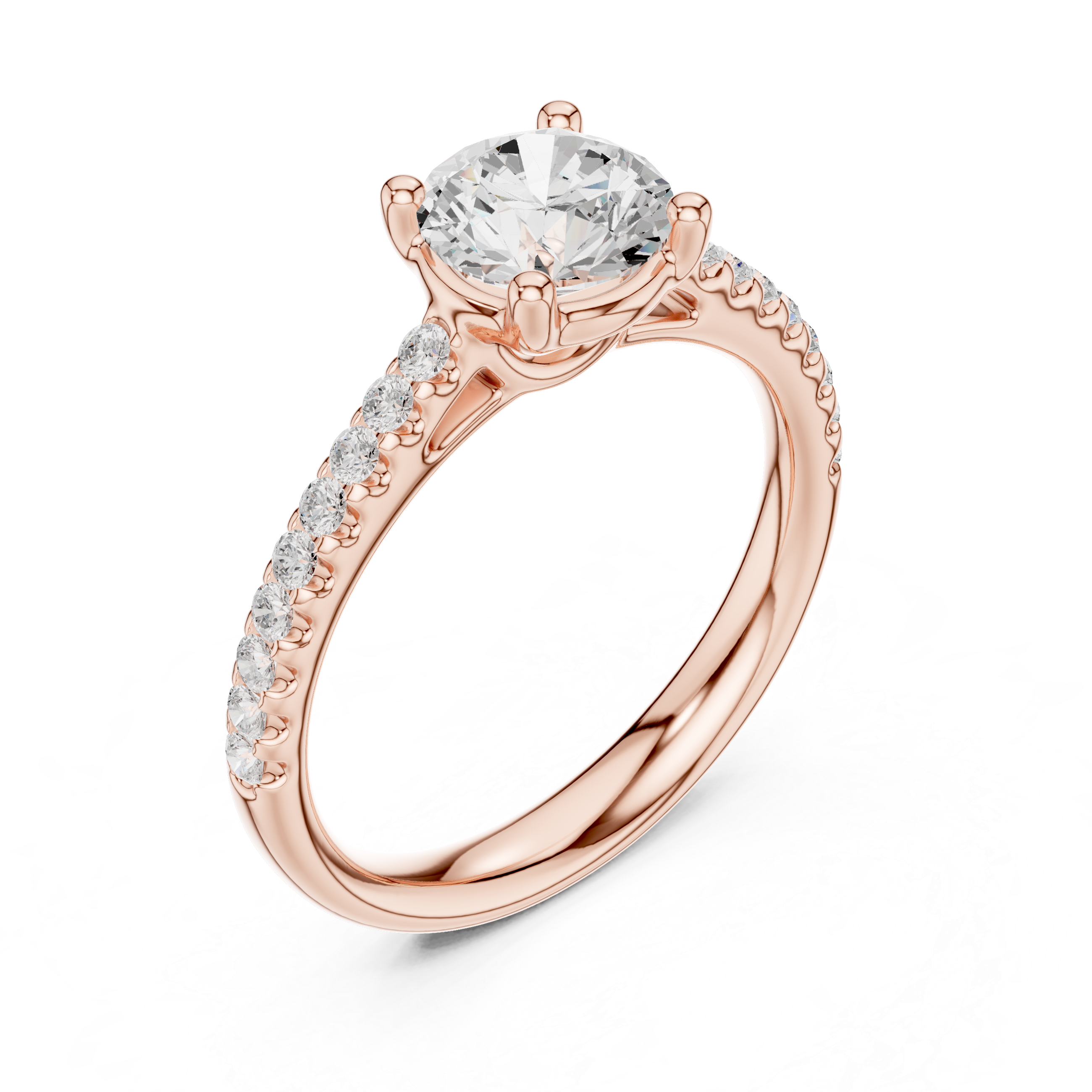 Round Cut Basket cathedral shank Pave Set Ring