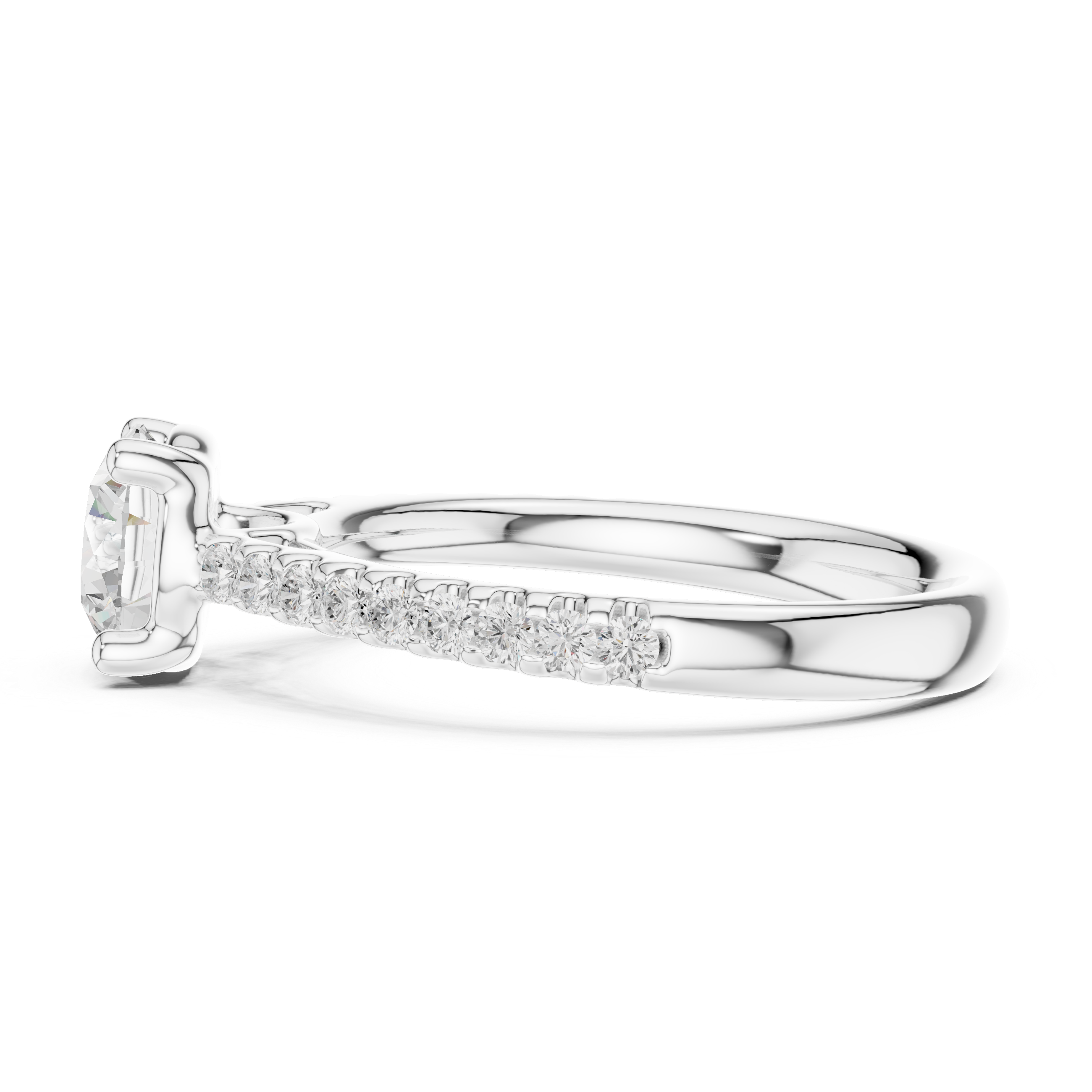 Round Cut Basket cathedral shank Pave Set Ring