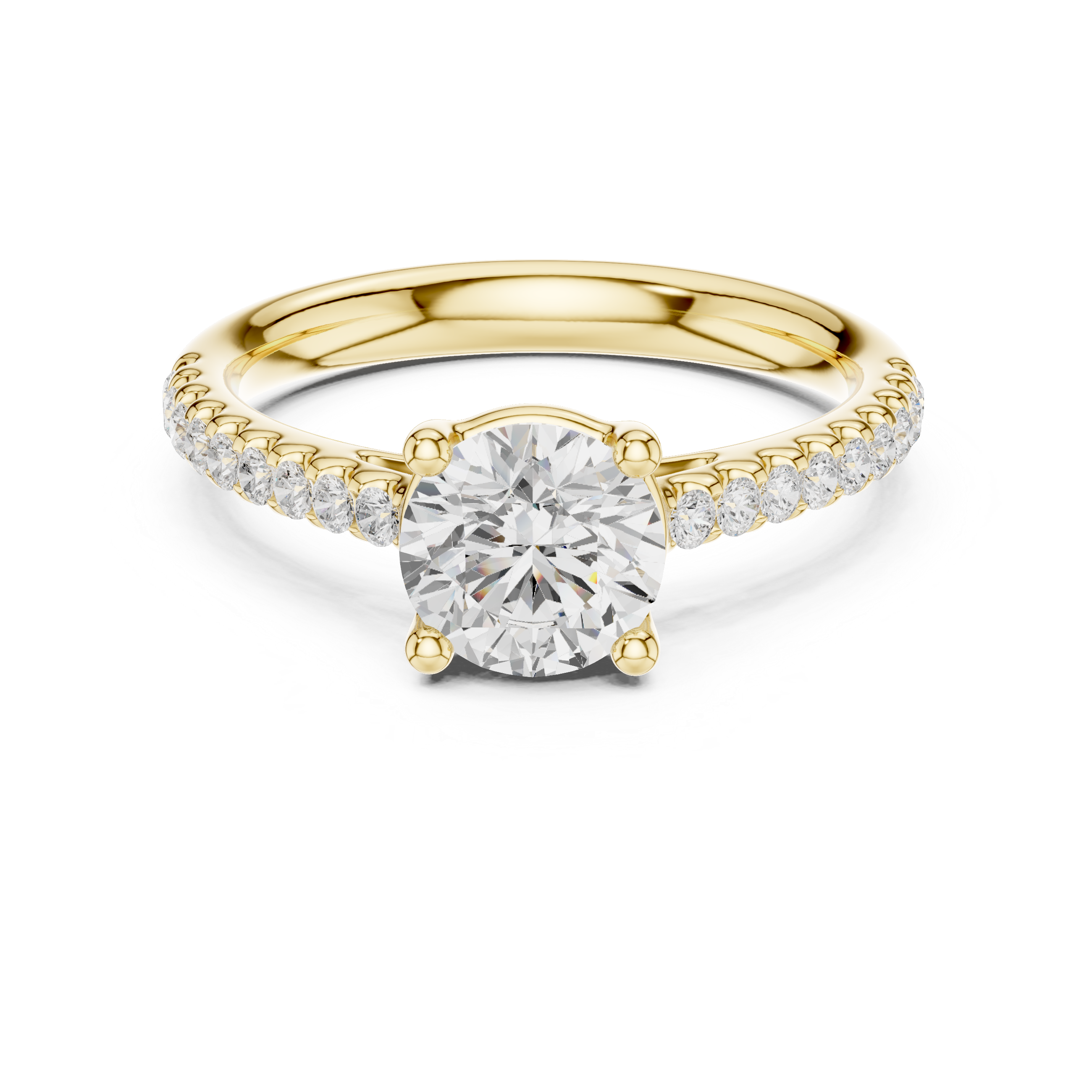Round Cut Basket cathedral shank Pave Set Ring