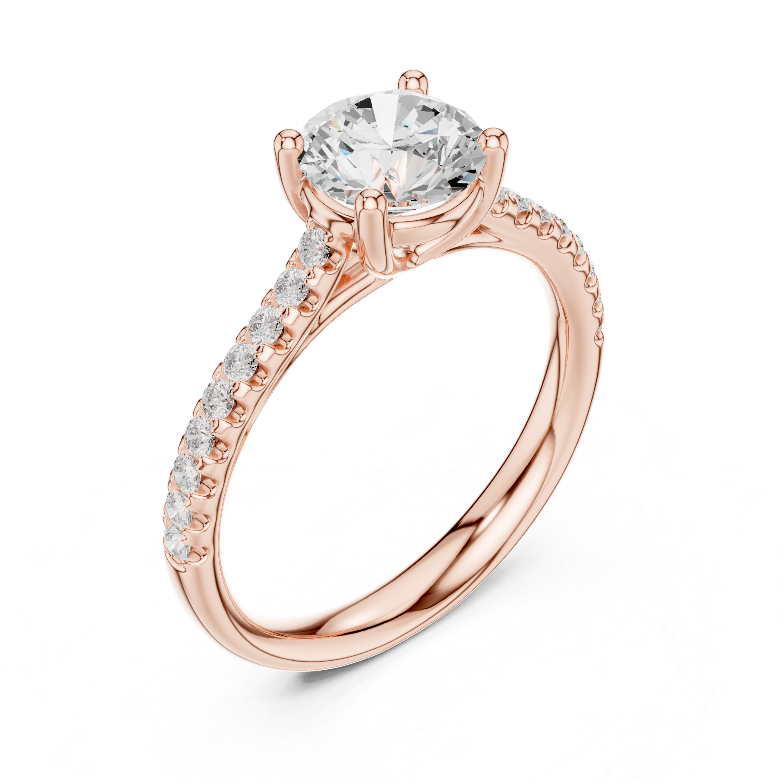 Brilliant Round Cut Cathedral Shank with Pavé Diamond Engagement Ring