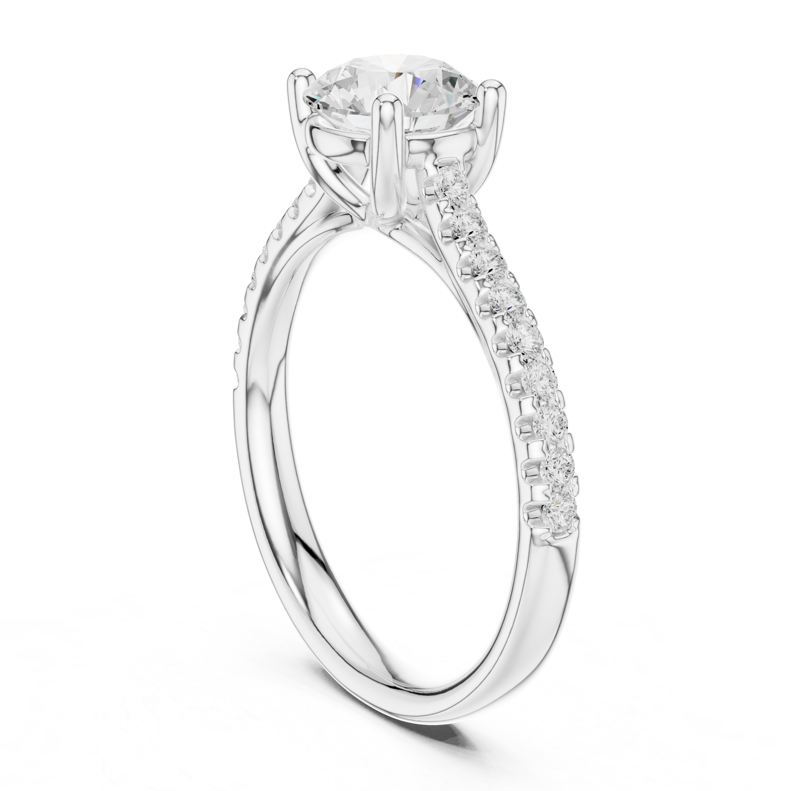 Brilliant Round Cut Cathedral Shank with Pavé Diamond Engagement Ring