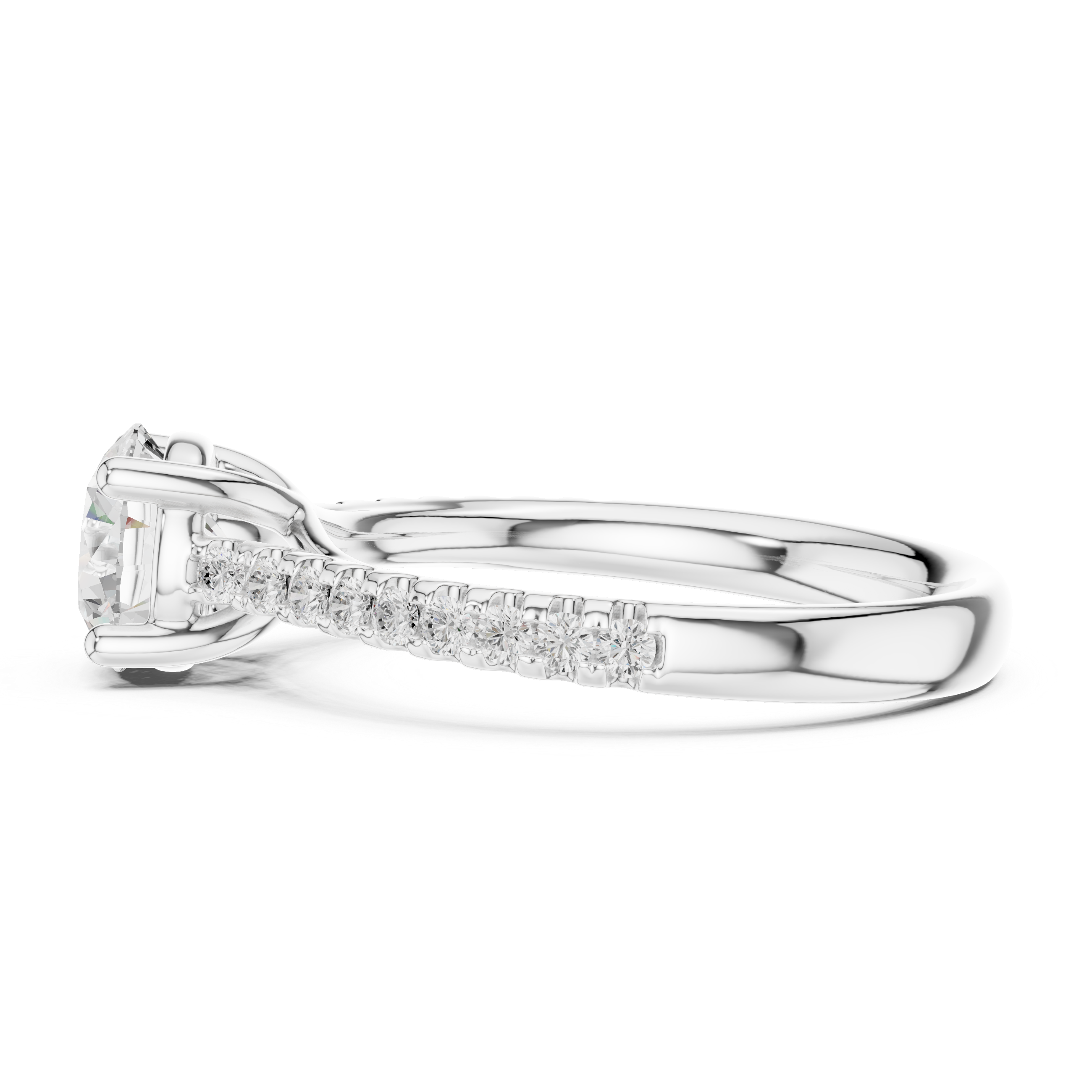 Brilliant Round Cut Cathedral Shank with Pavé Diamond Engagement Ring