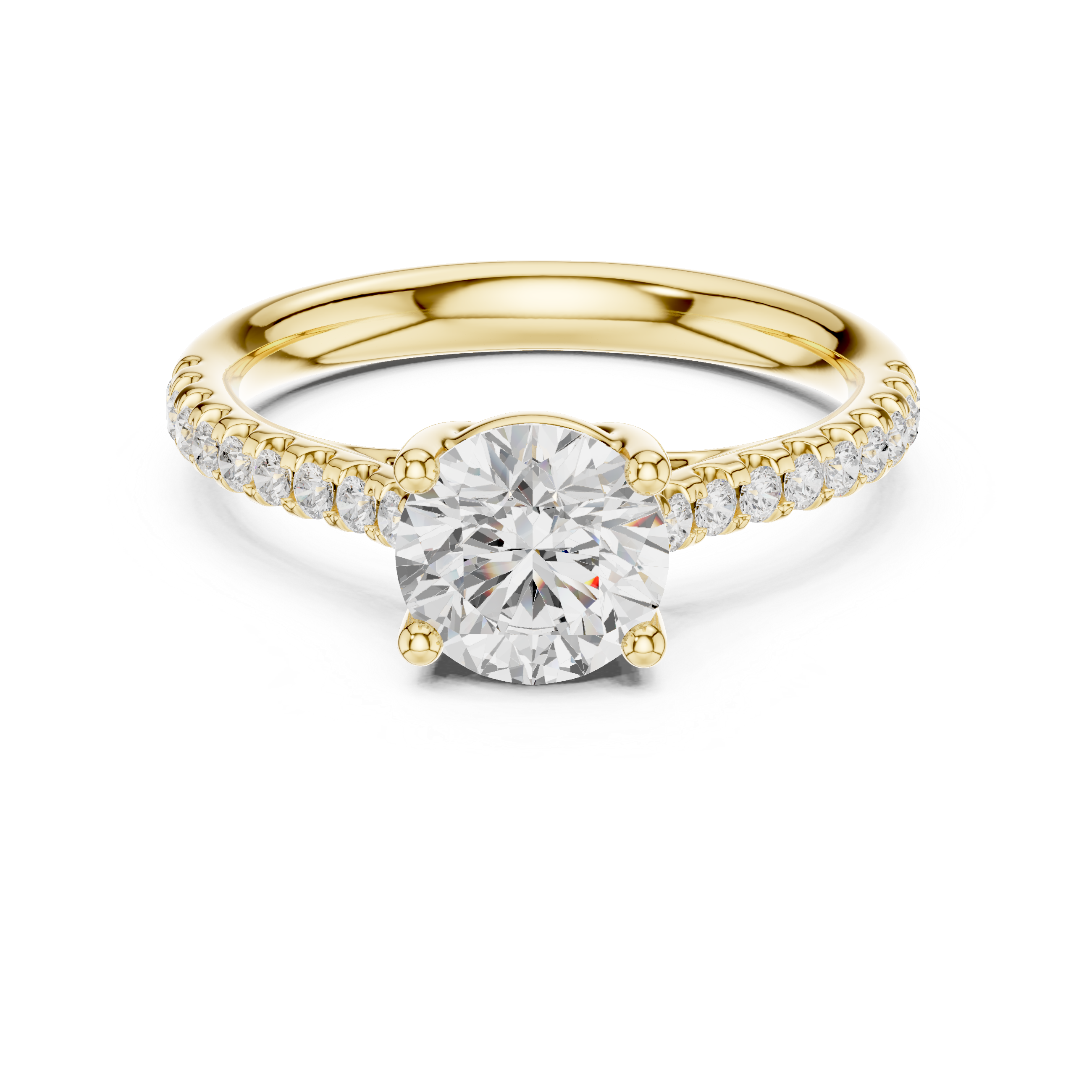 Brilliant Round Cut Cathedral Shank with Pavé Diamond Engagement Ring